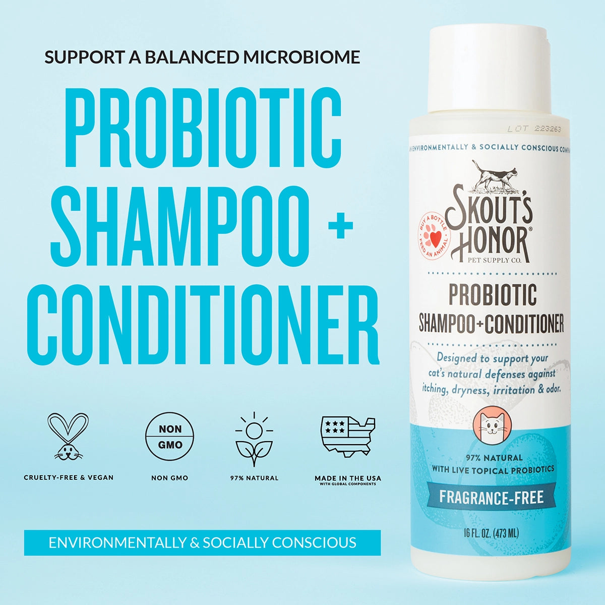 Skout's Honor Cat Probiotic Shampoo + Conditioner Fragrance-Free 16oz