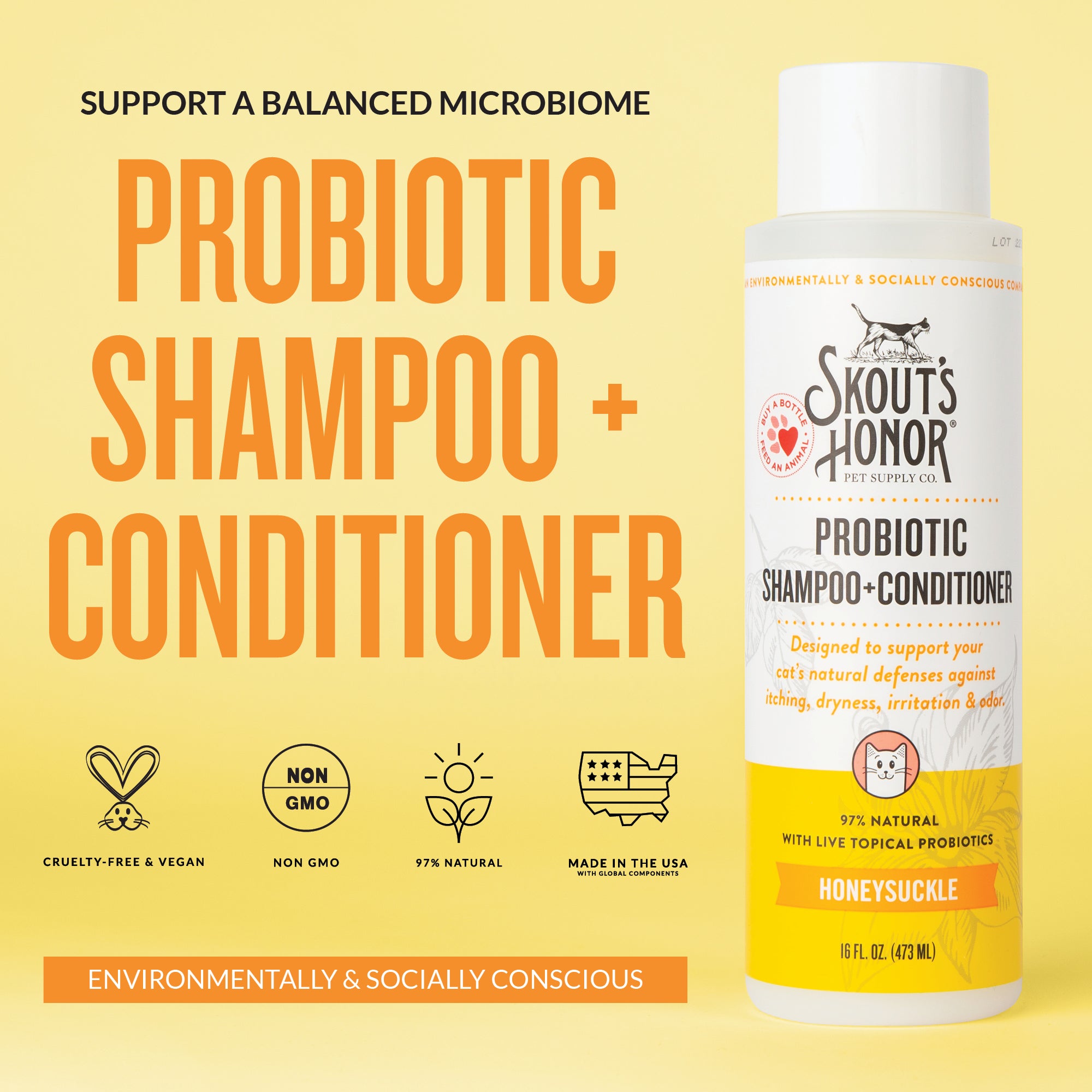 Skout's Honor Cat Probiotic Shampoo + Conditioner Honeysuckle 16oz