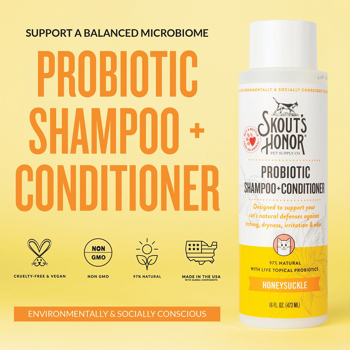 Skout's Honor Cat Probiotic Shampoo + Conditioner Honeysuckle 16oz