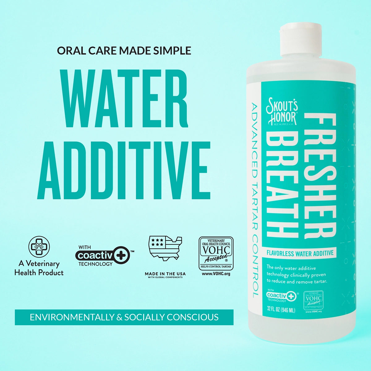 Skout's Honor Oral Care Water Additive: Fresh & Flavorless 32oz