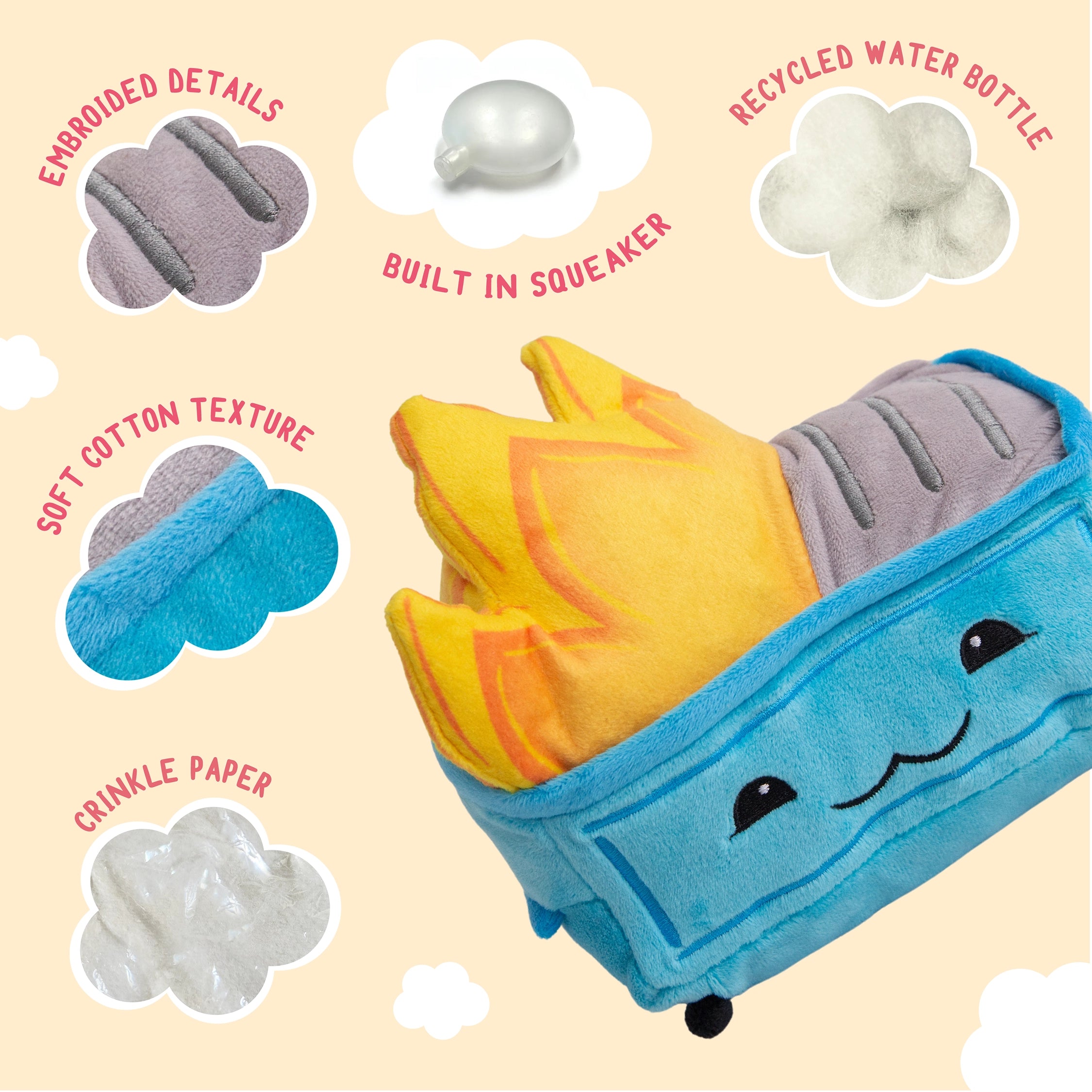 SnugArooz Dumpster Fire Plush Dog Toy 6.5"