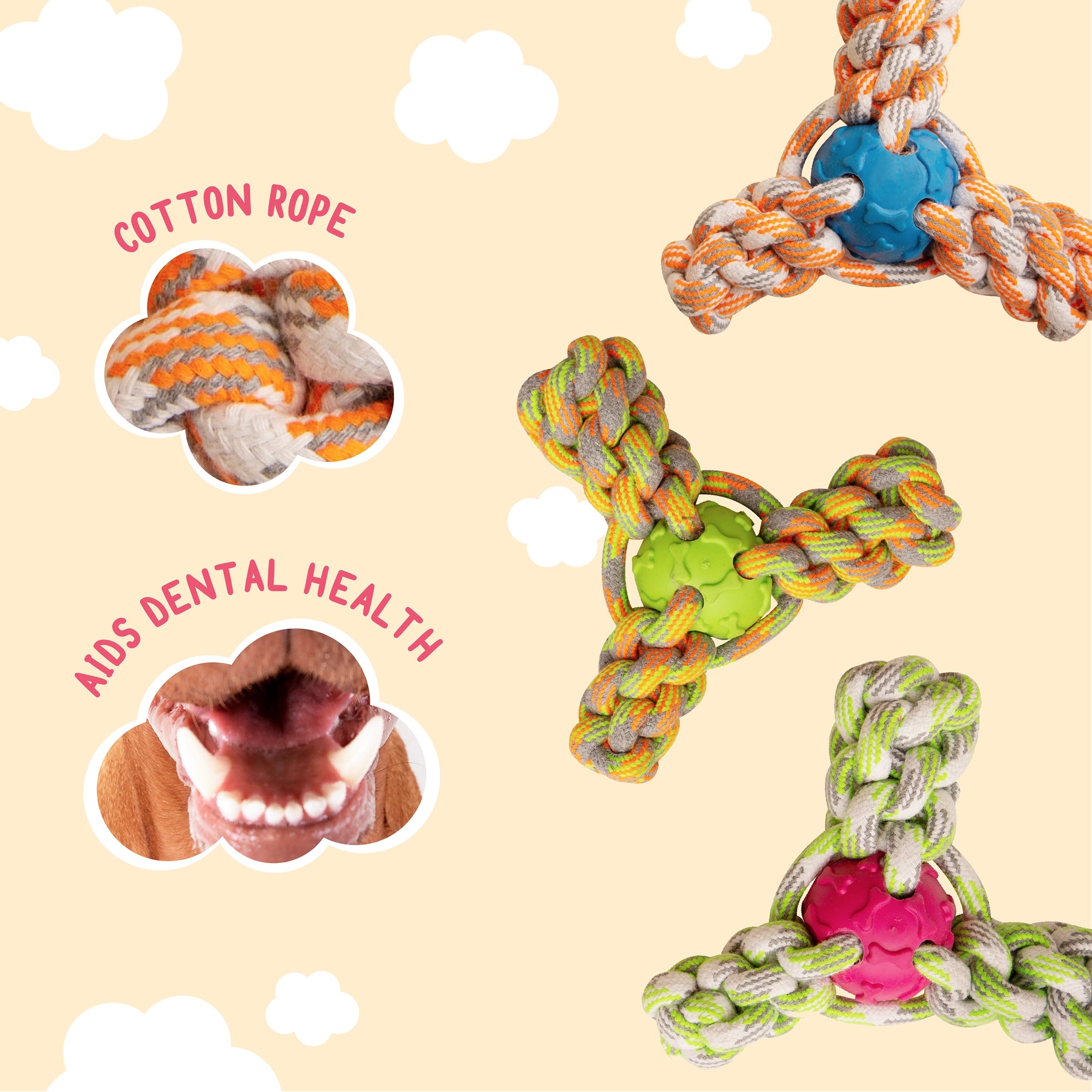 SnugArooz Mini Fling N' Fun Rope Dog Toy Assorted Colors 4"