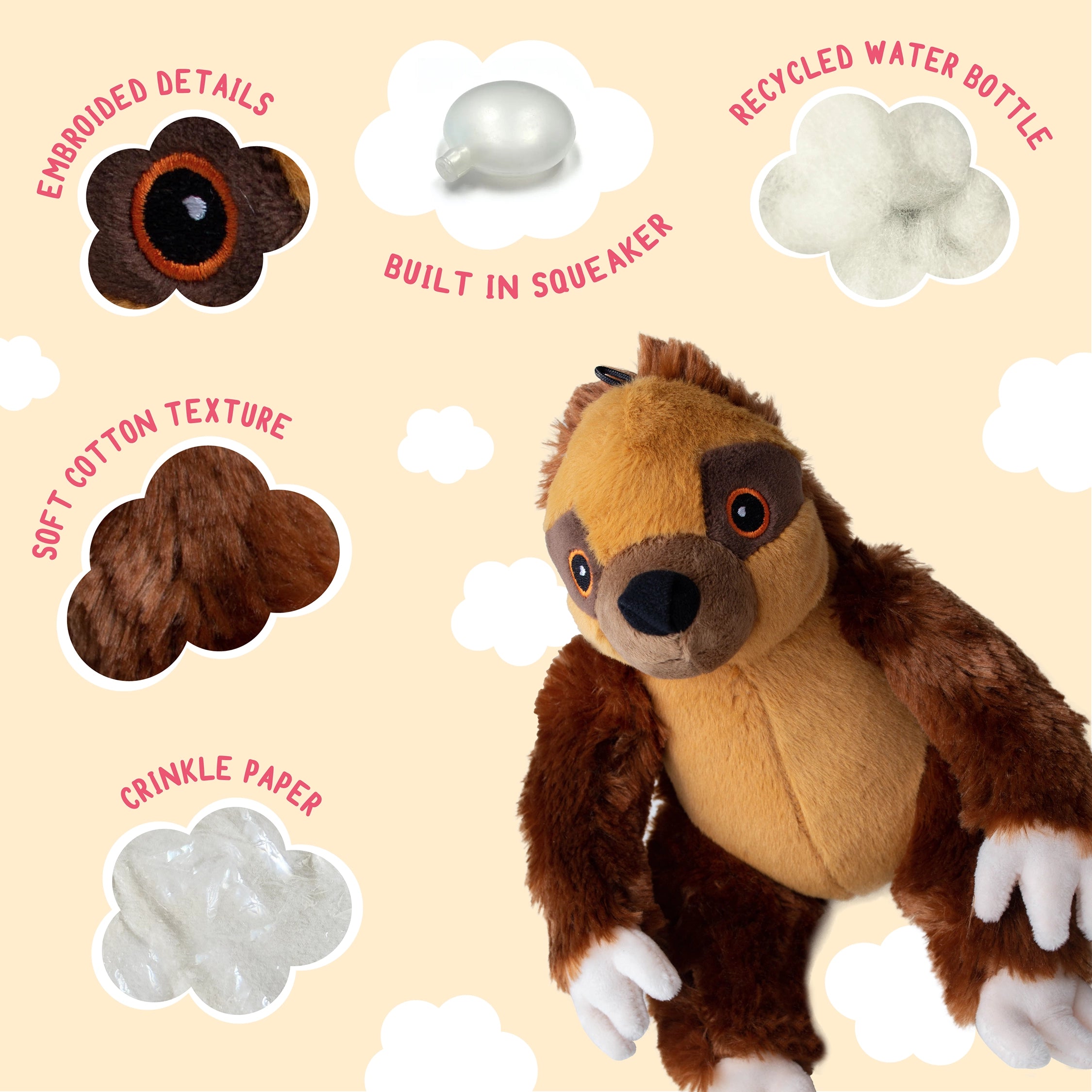 SnugArooz Sasha the Sloth Plush Dog Toy 11"