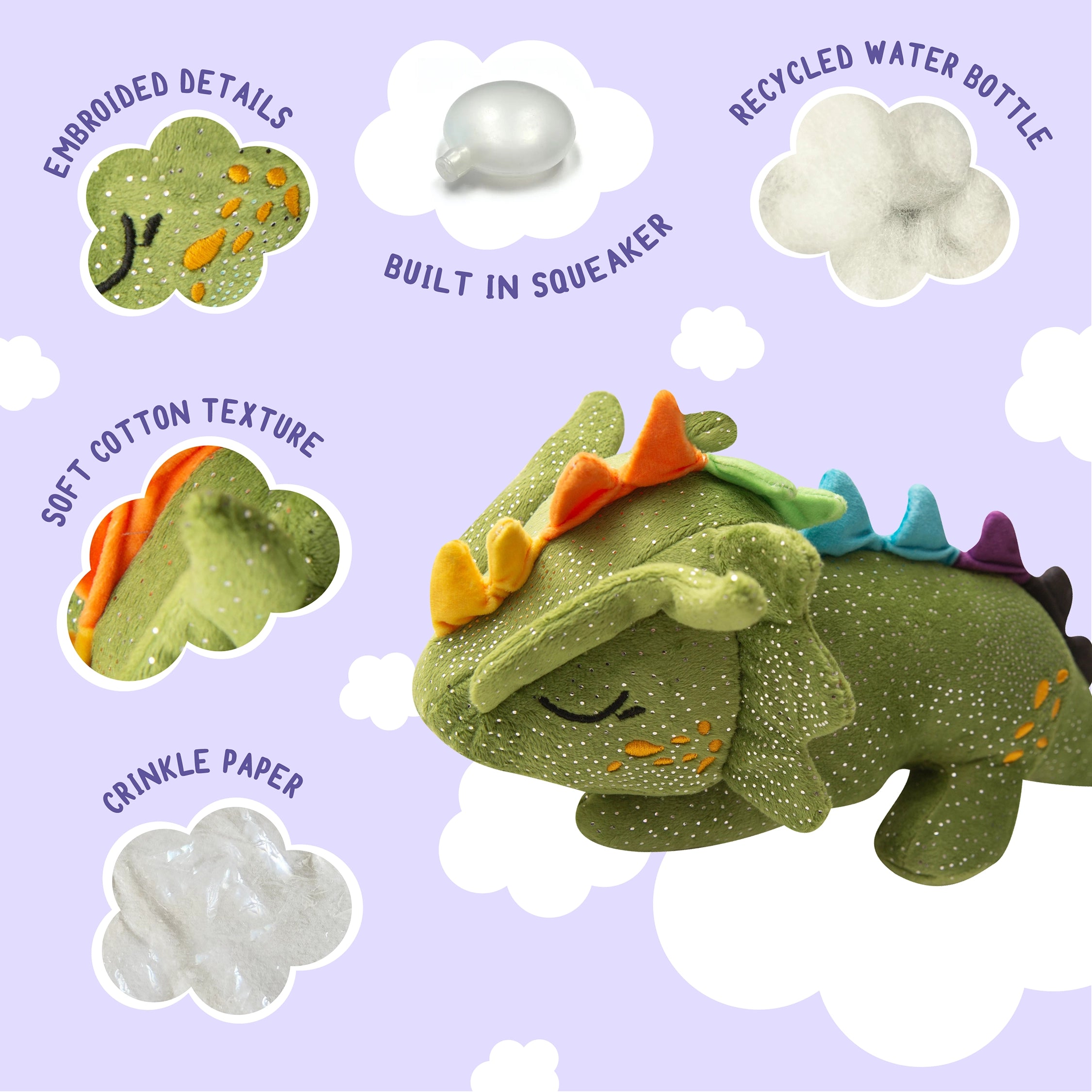 SnugArooz Drowsy the Dragon Plush Dog Toy Green 14"