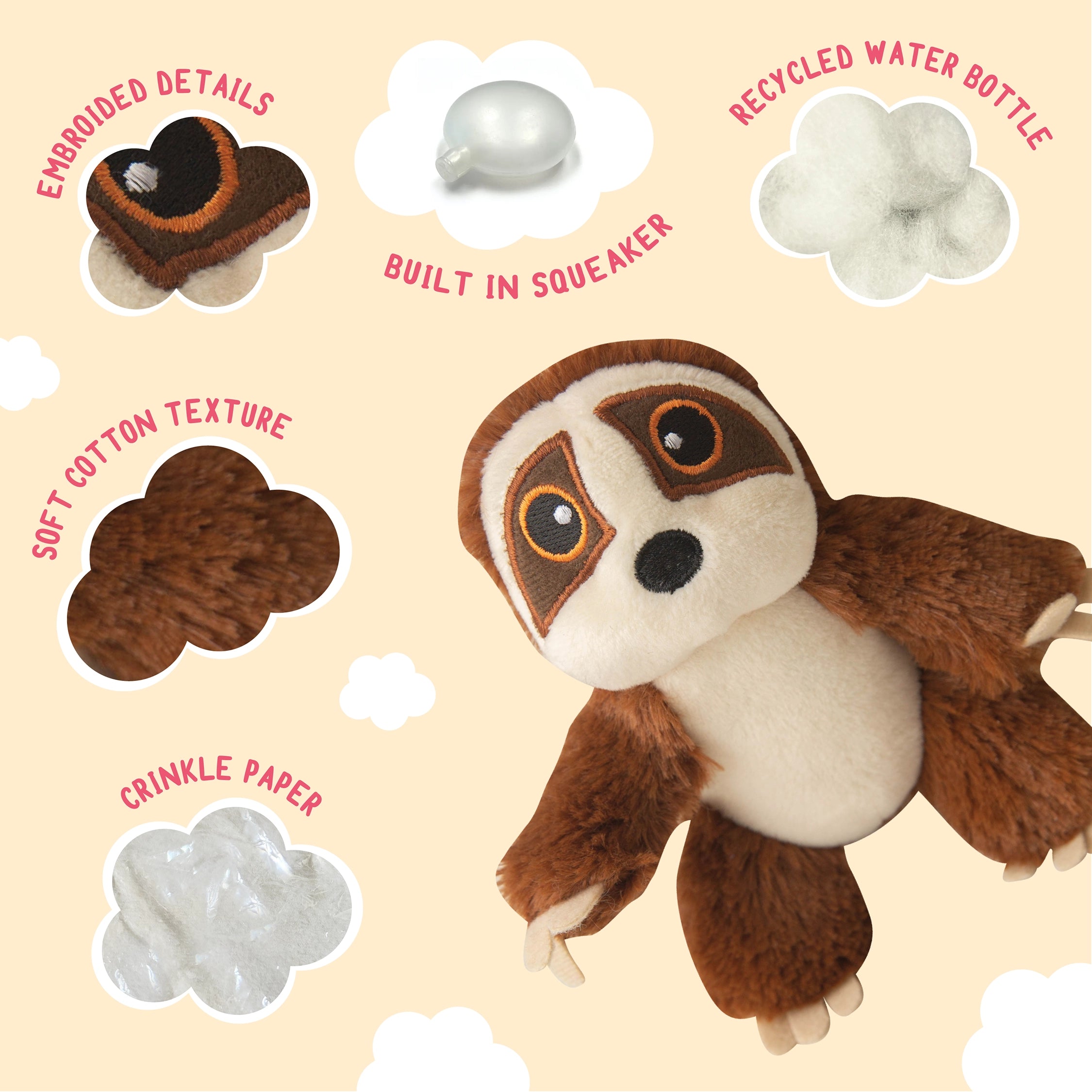 SnugArooz Baby Sasha the Sloth Plush Dog Toy 5"
