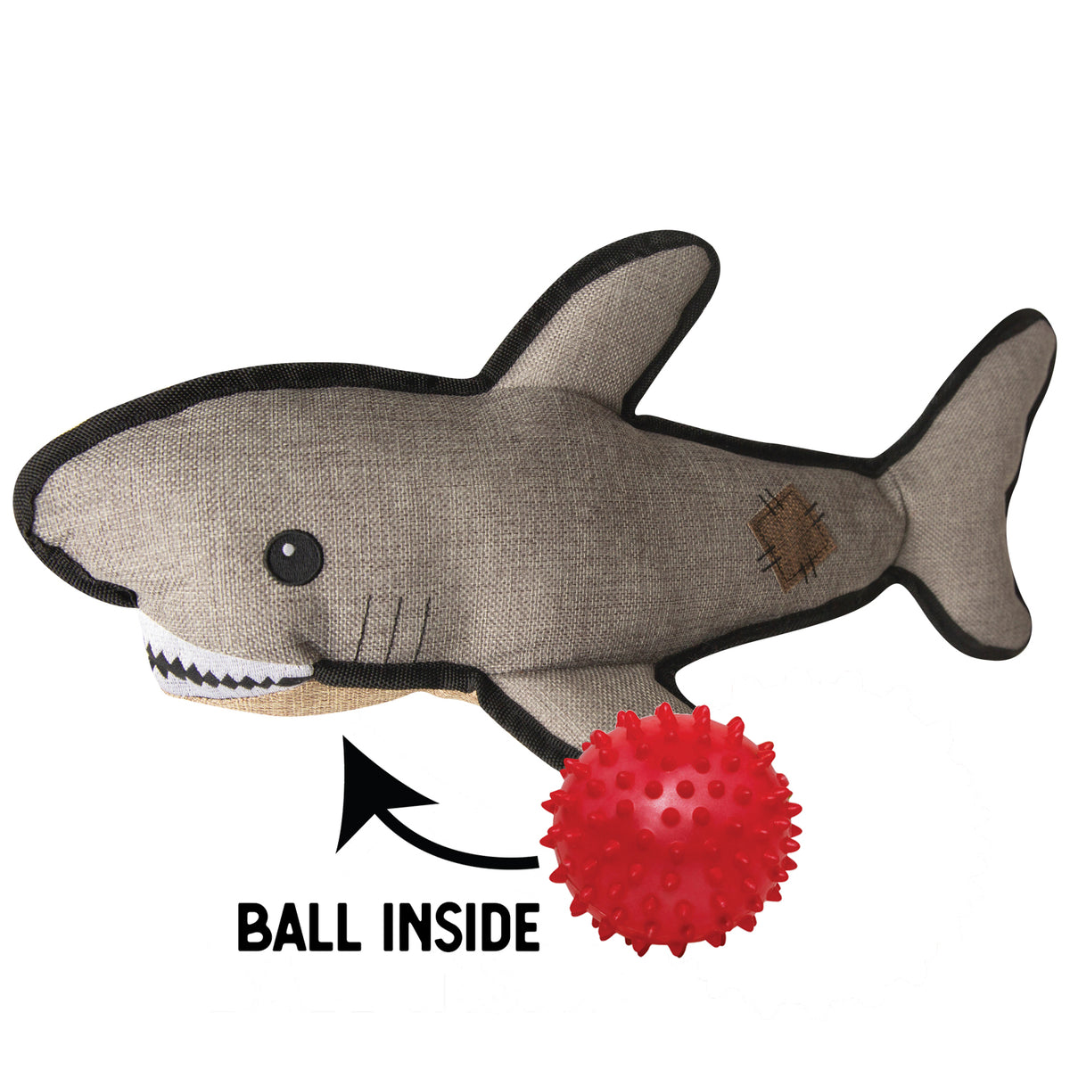 SnugArooz Saul the Shark w/ Rubber Spikey Ball Plush Dog Toy 19"