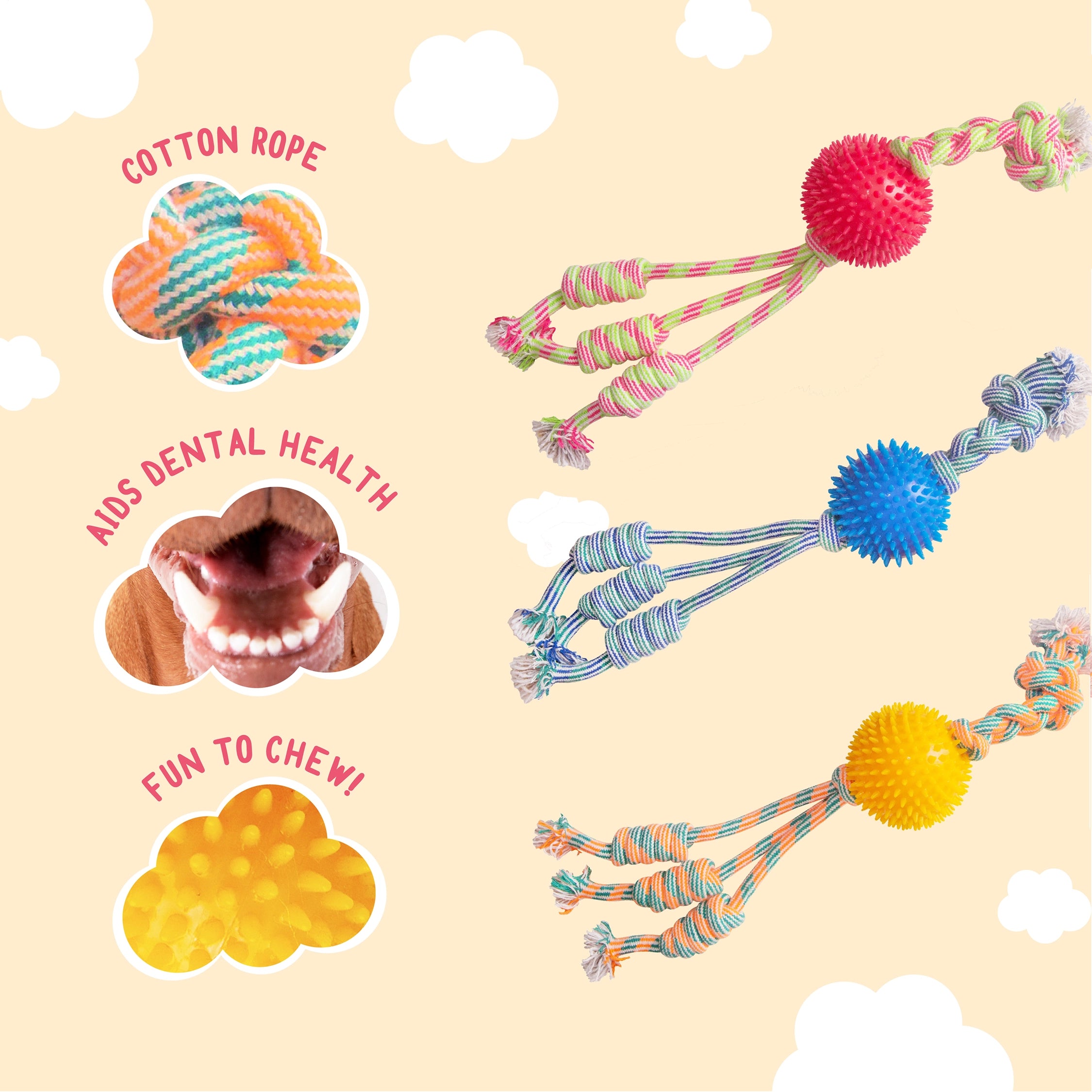 SnugArooz Feel'N Spikey Rope Dog Toy Assorted Colors 23"