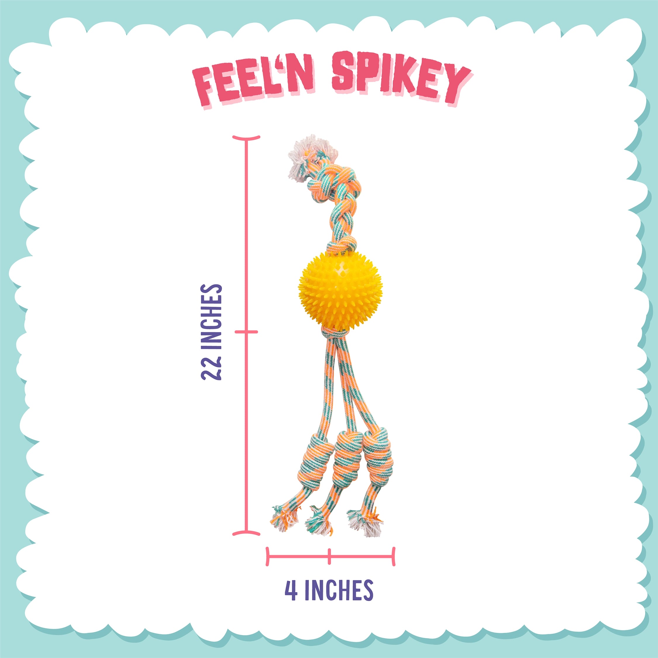 SnugArooz Feel'N Spikey Rope Dog Toy Assorted Colors 23"