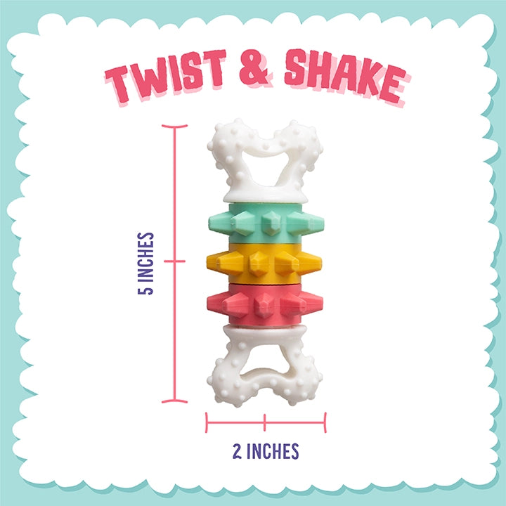 SnugArooz Twist & Shake Bone Dog Chew Toy Multicolored 5"