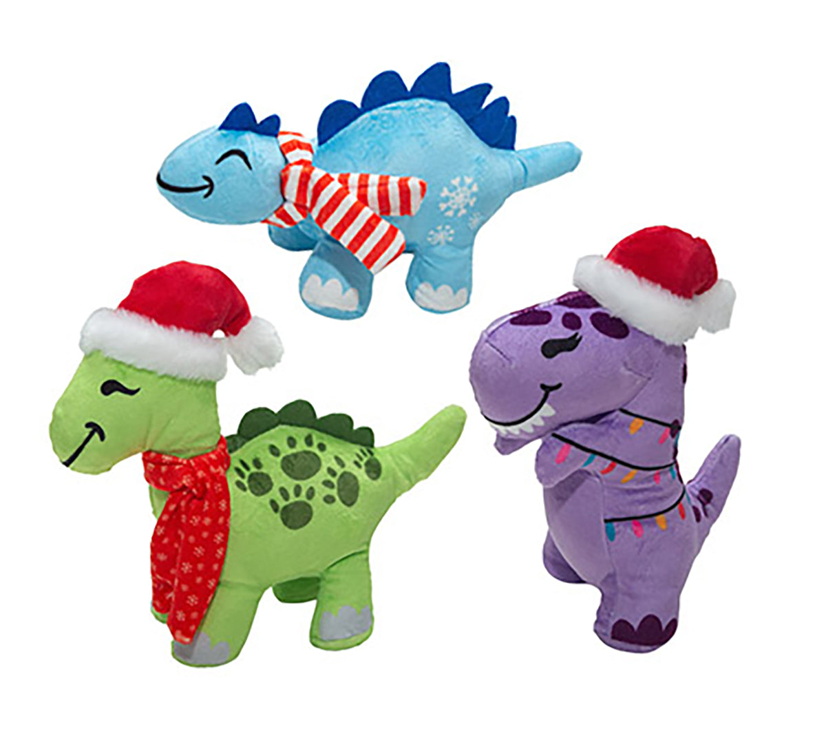 SnugArooz Christmas Dinos Plush Dog Toy 3pk