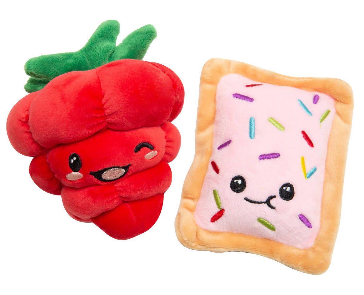 SnugArooz Poptart and Raspberry Plush Dog Toy 4" 2pk