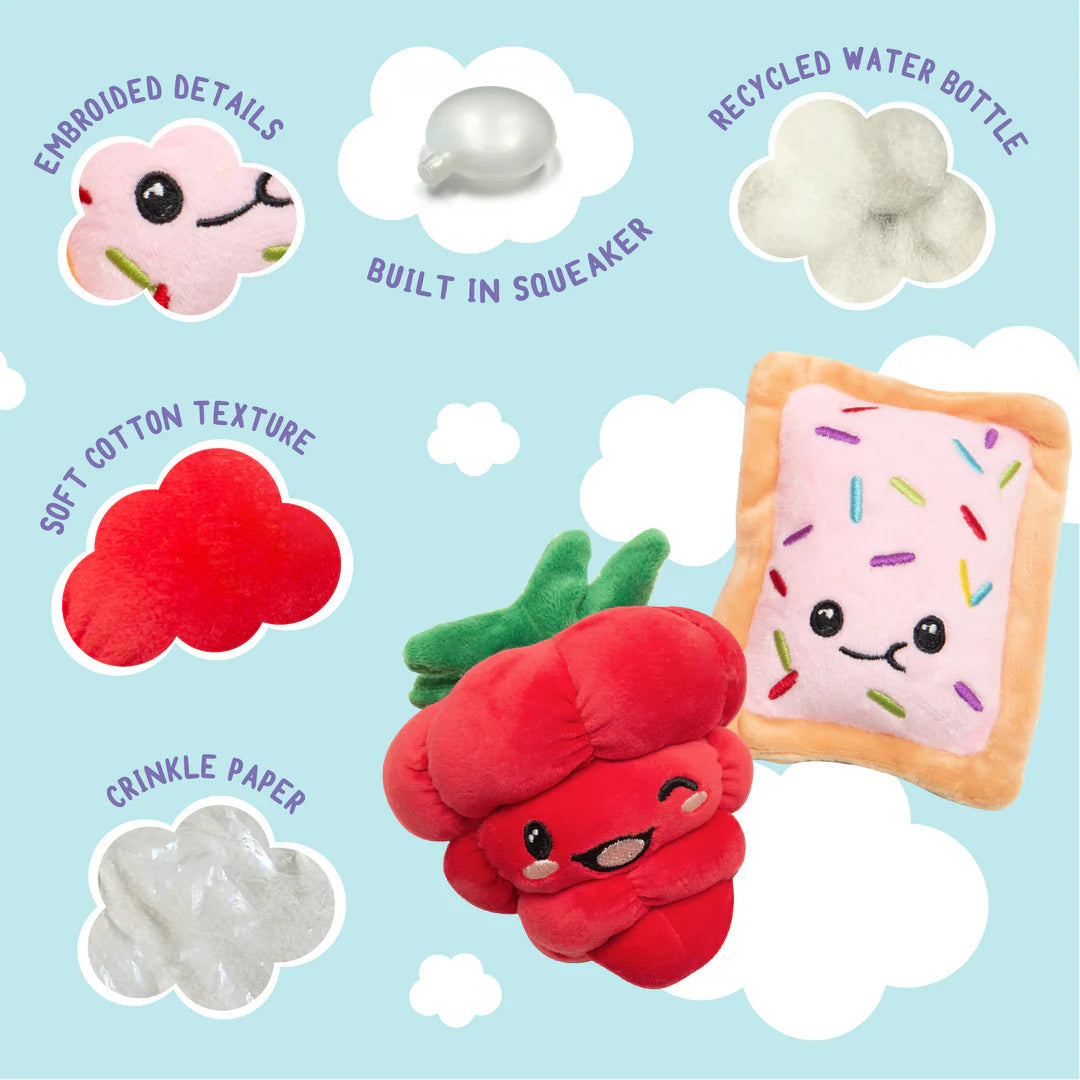 SnugArooz Poptart and Raspberry Plush Dog Toy 4" 2pk