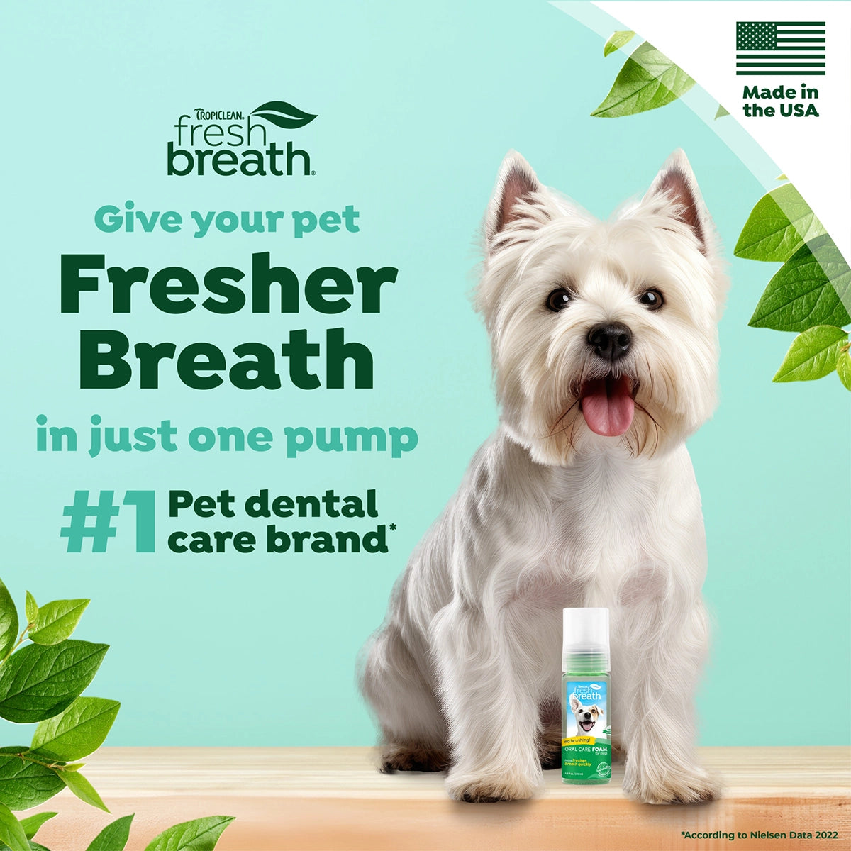 TropiClean Fresh Breath Mint Foam for Pets, 4.5oz