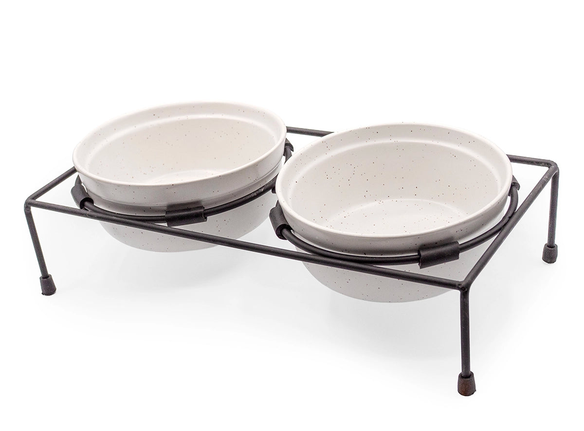 ThoozyPet Stoneware Pet Double Diner White 10 oz