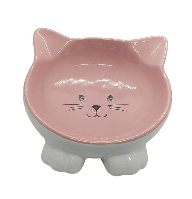 ThoozyPet Cat Face Ceramic Bowl Pink