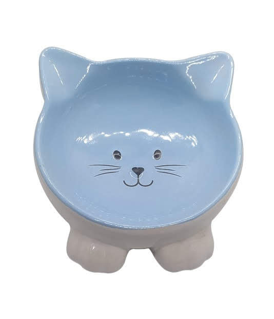 ThoozyPet Cat Face Ceramic Bowl Blue