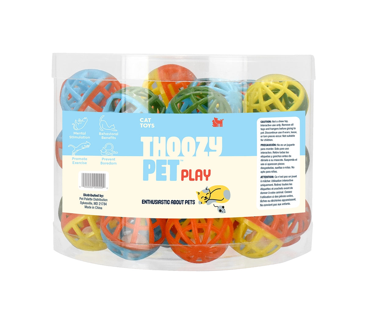 ThoozyPet 24pc Lattice Ball 1.75" Bulk Cat Toy Bin