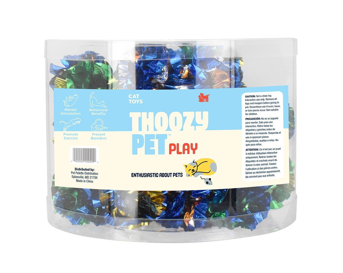 ThoozyPet 42pc Crinkle Ball 1.5" Bulk Cat Toy Bin