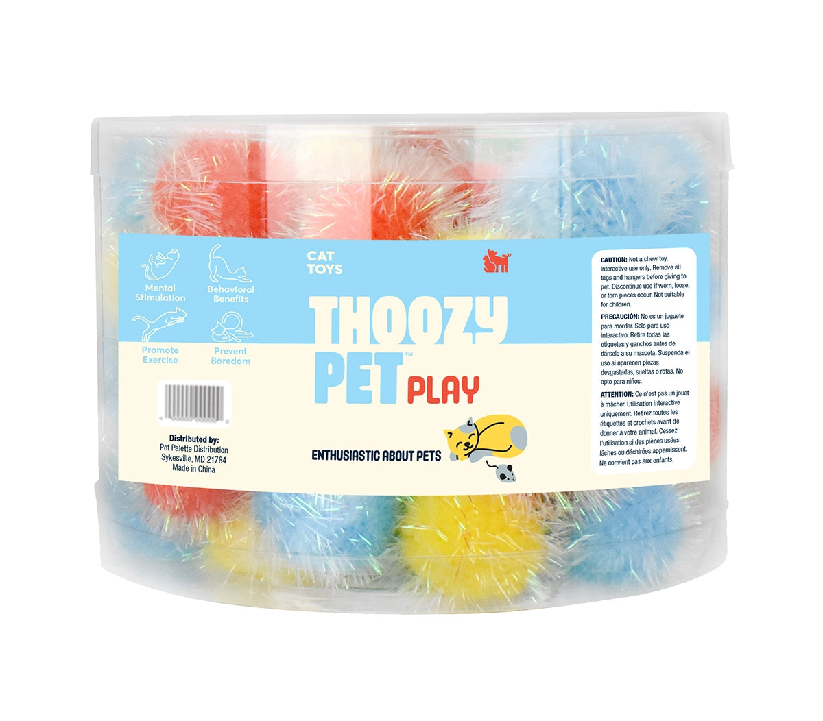 ThoozyPet 64pc Tinsel Ball 1.75" Bulk Cat Toy Bin