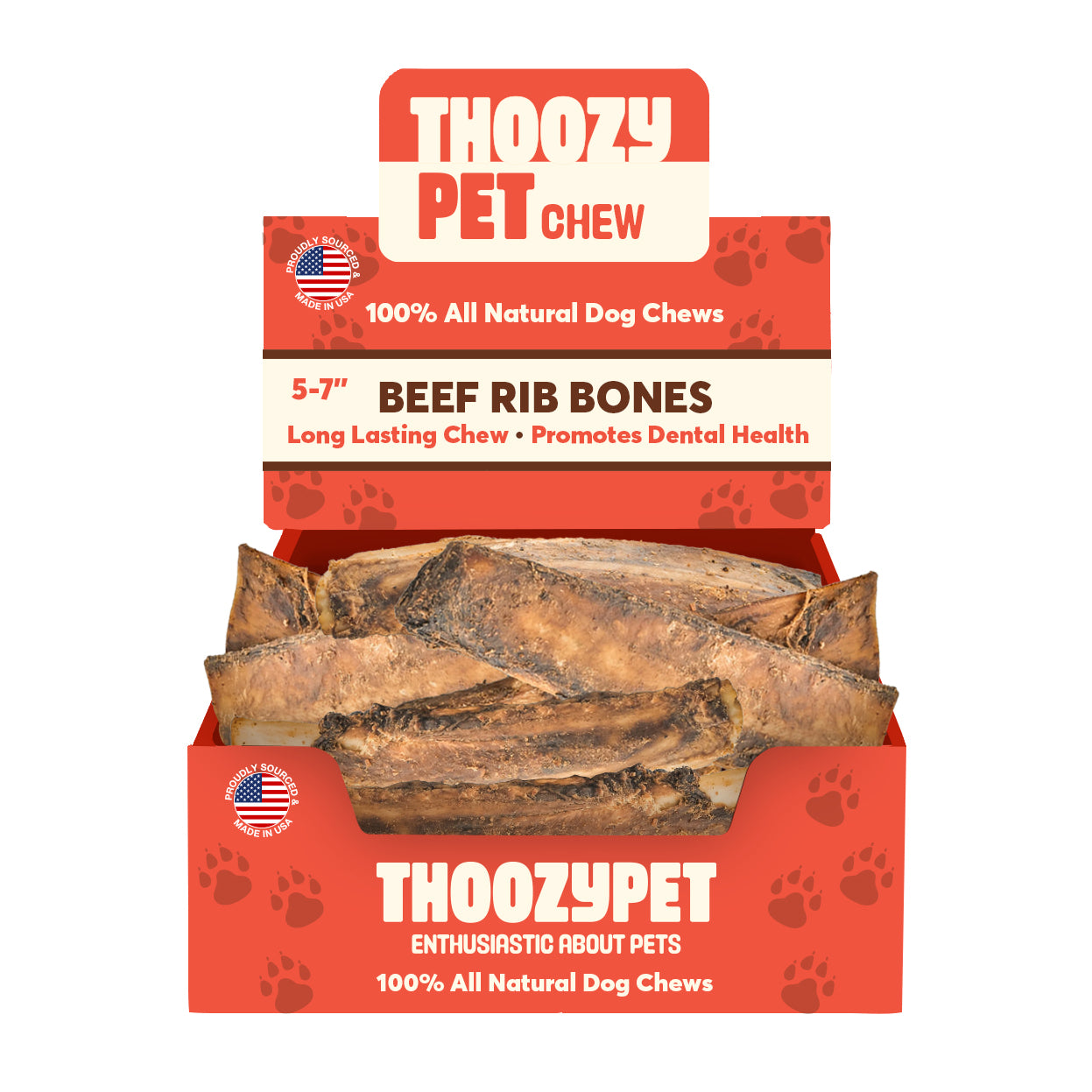 ThoozyPet USA-Sourced Beef Rib Bone Dog Chews 5-7" 50ct