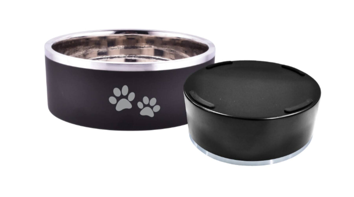ThoozyPet Double Wall Bowl with Paws Black 16 oz