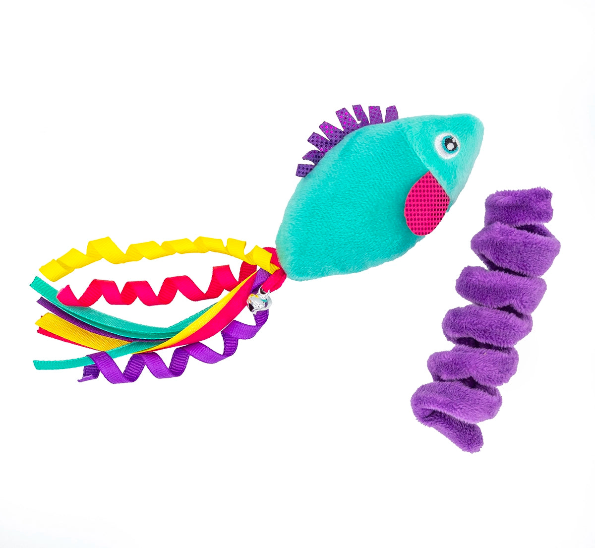 ThoozyPet Fish & Felt Spiral Cat Toy 2pk