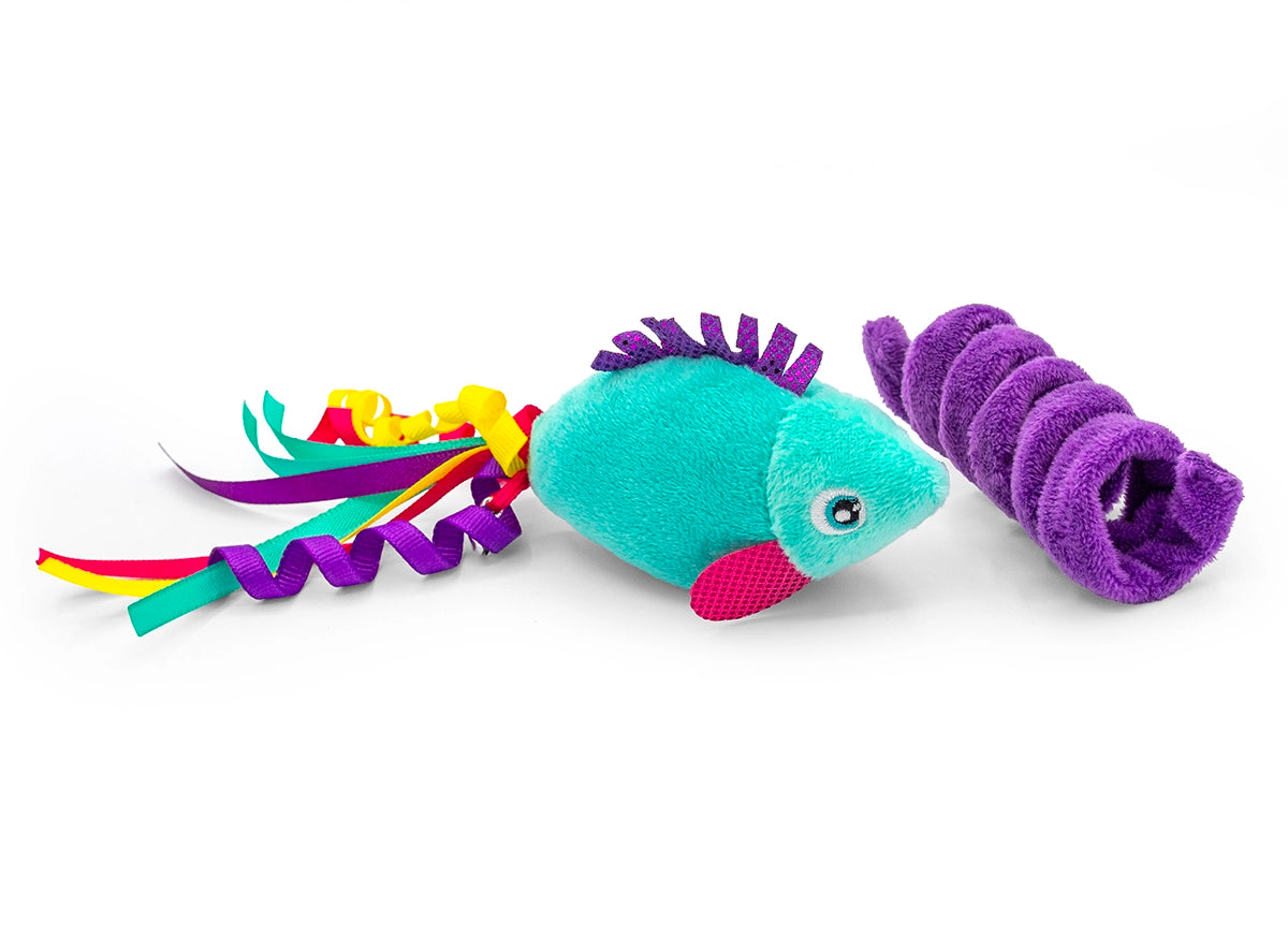 ThoozyPet Fish & Felt Spiral Cat Toy 2pk