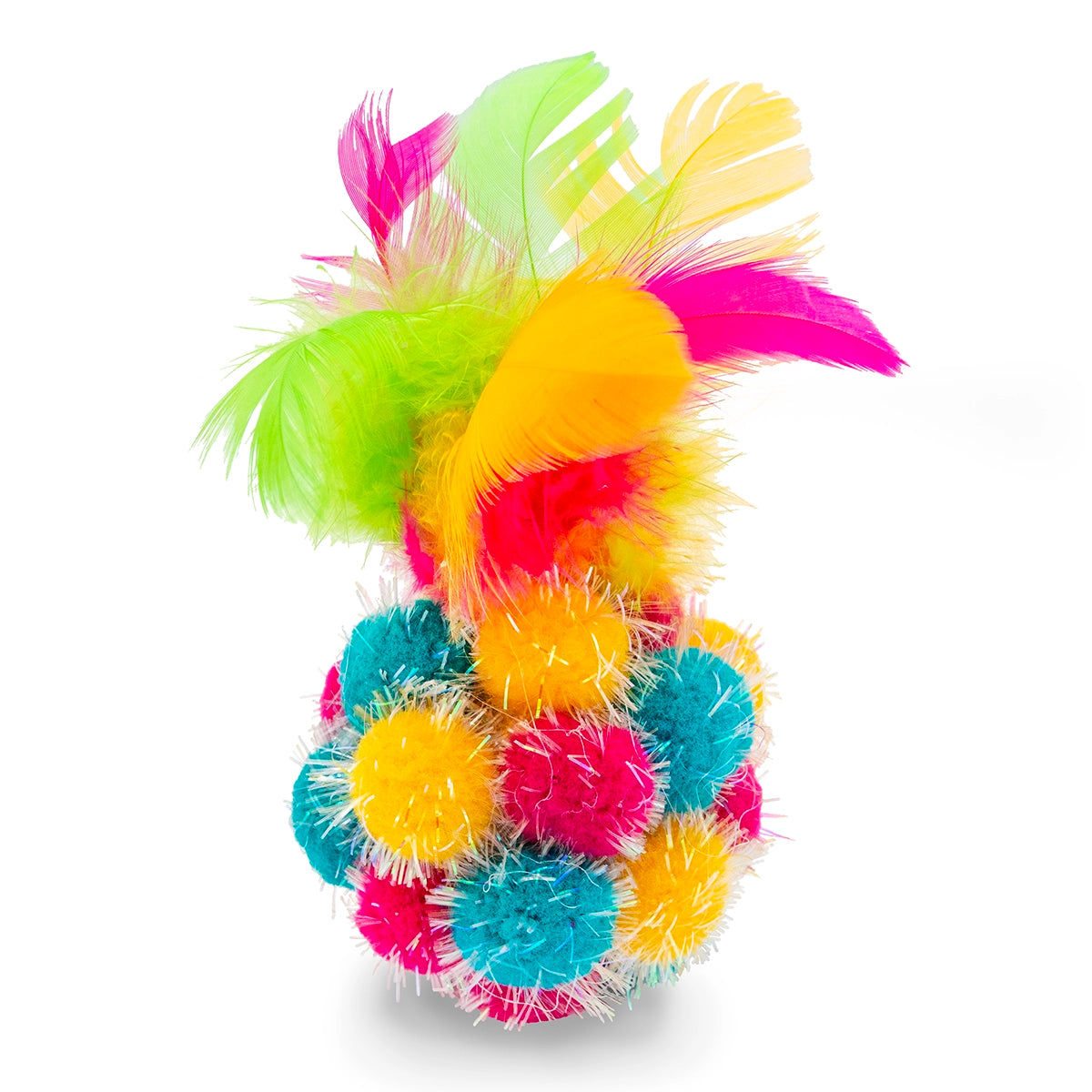 ThoozyPet Colorful Sparkle Pom Pom Ball with Feathers Cat Toy