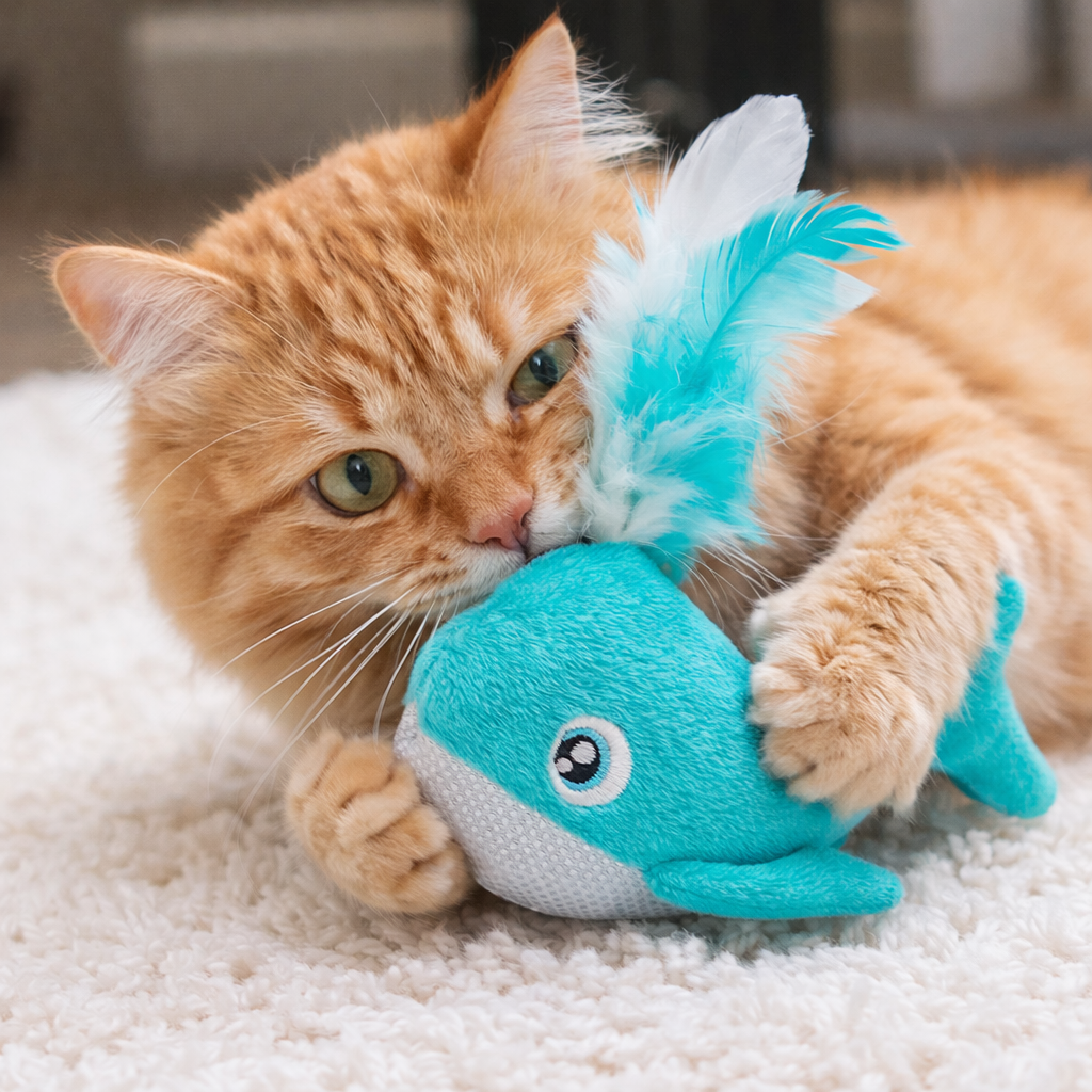 ThoozyPet Whale with Feather Spout Cat Toy