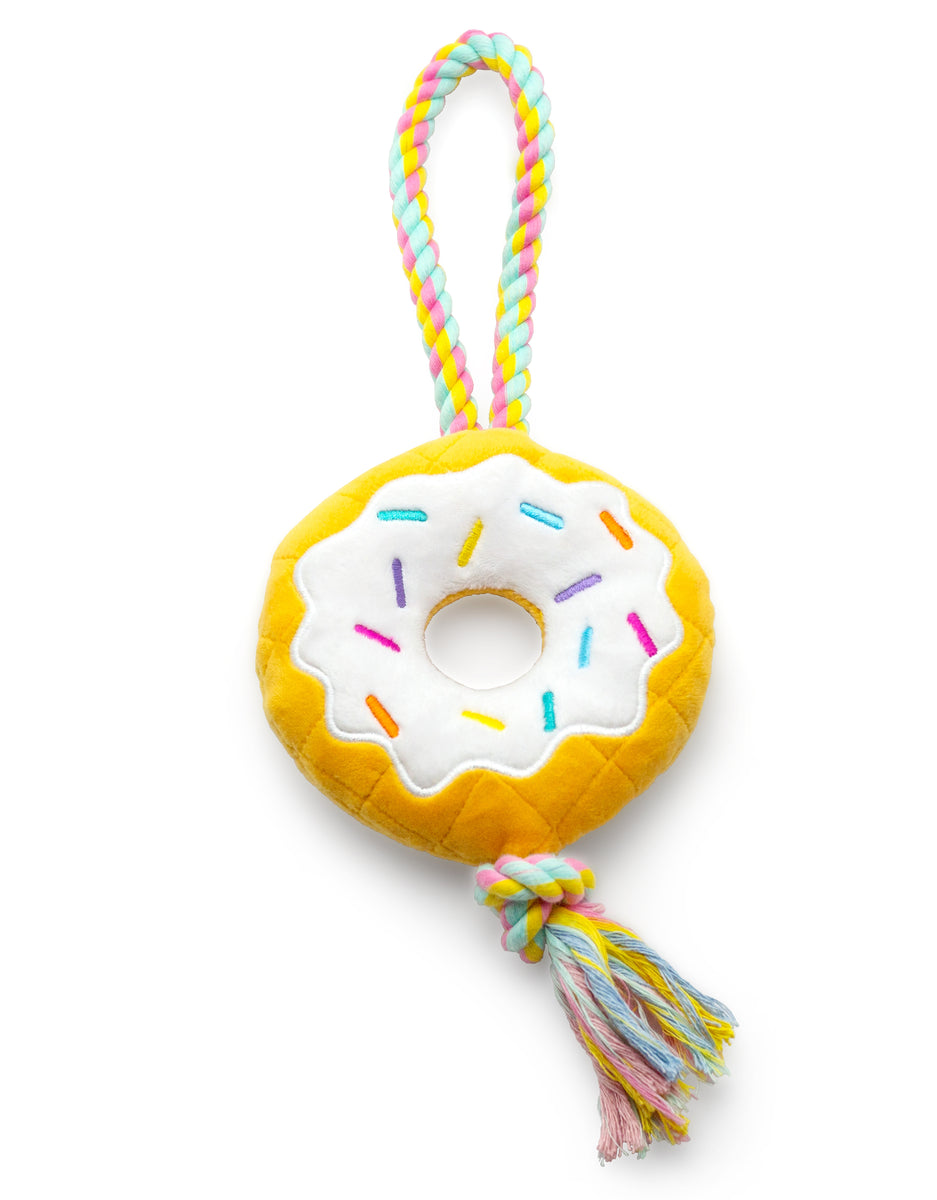 ThoozyPet Birthday Donut Plush Dog Toy with Rope 12"