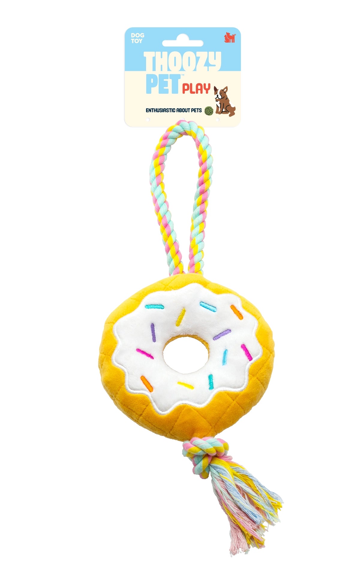 ThoozyPet Birthday Donut Plush Dog Toy with Rope 12"