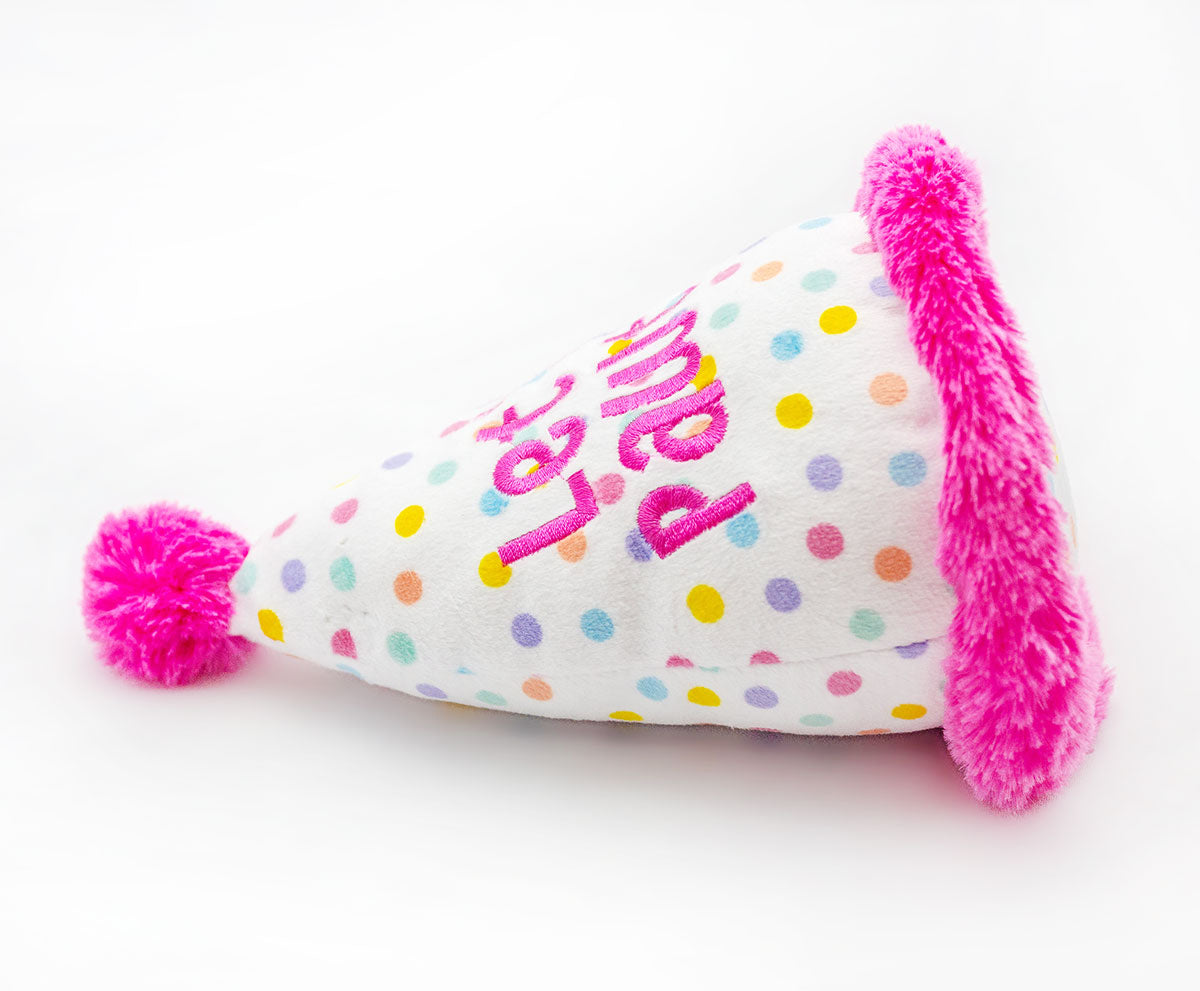 ThoozyPet Birthday Hat Pink Plush Dog Toy 7"