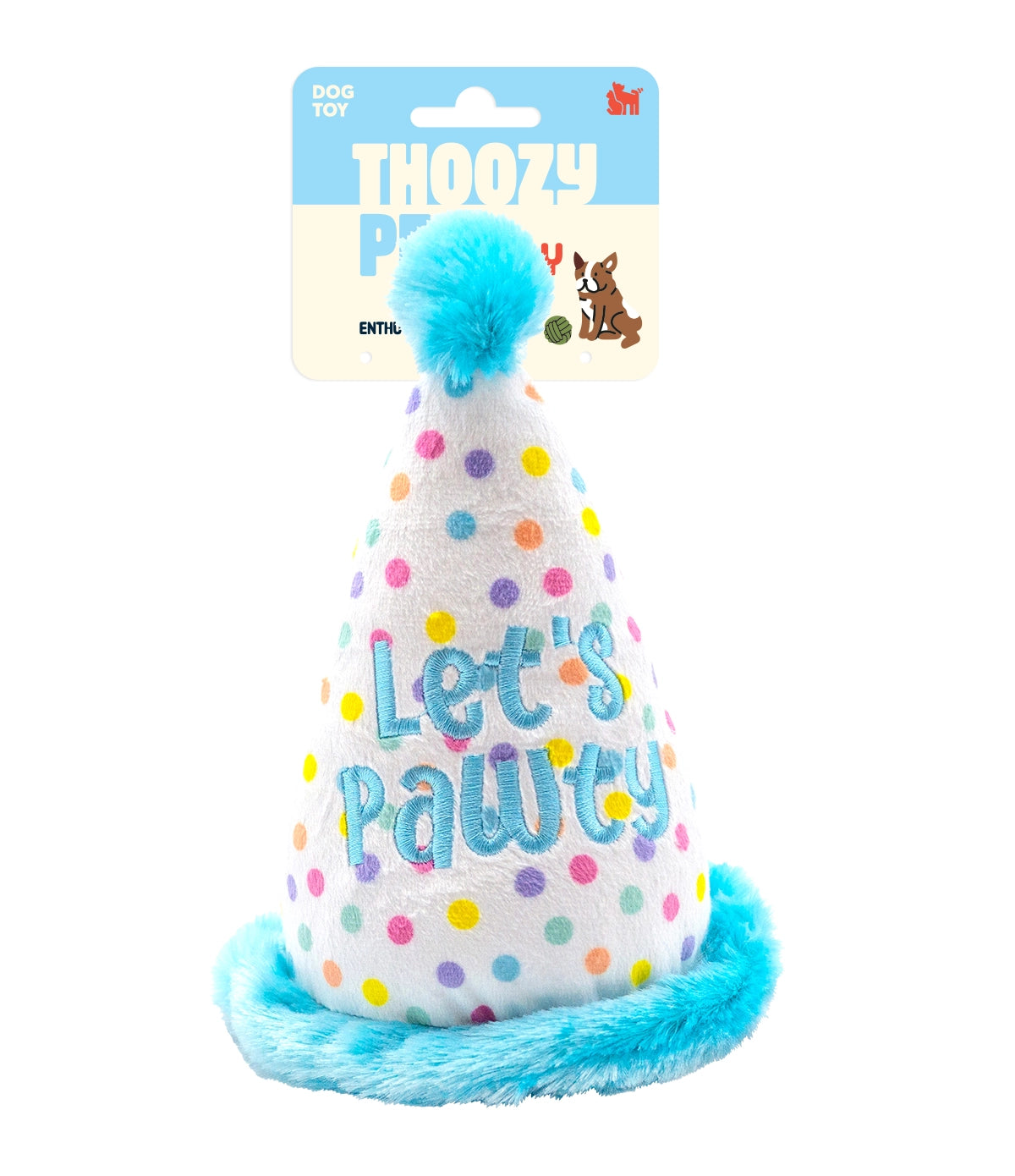 ThoozyPet Birthday Hat Blue Plush Dog Toy 7"
