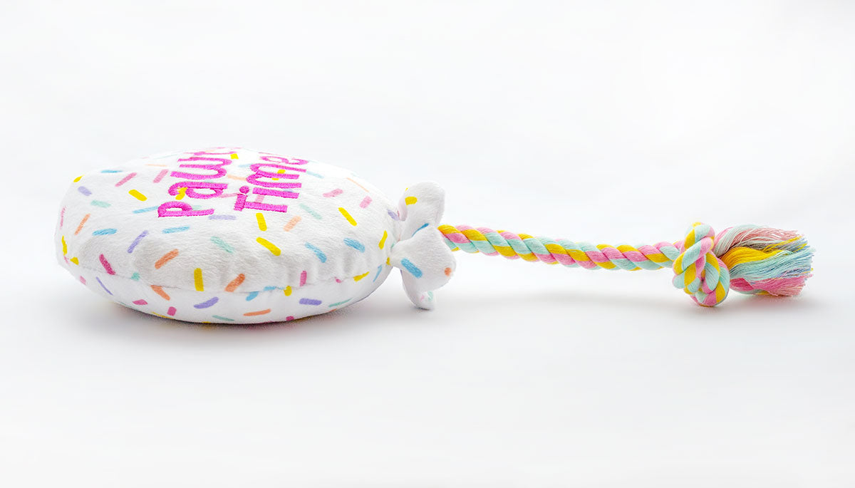 ThoozyPet Birthday Balloon Plush Dog Toy with Rope 7"