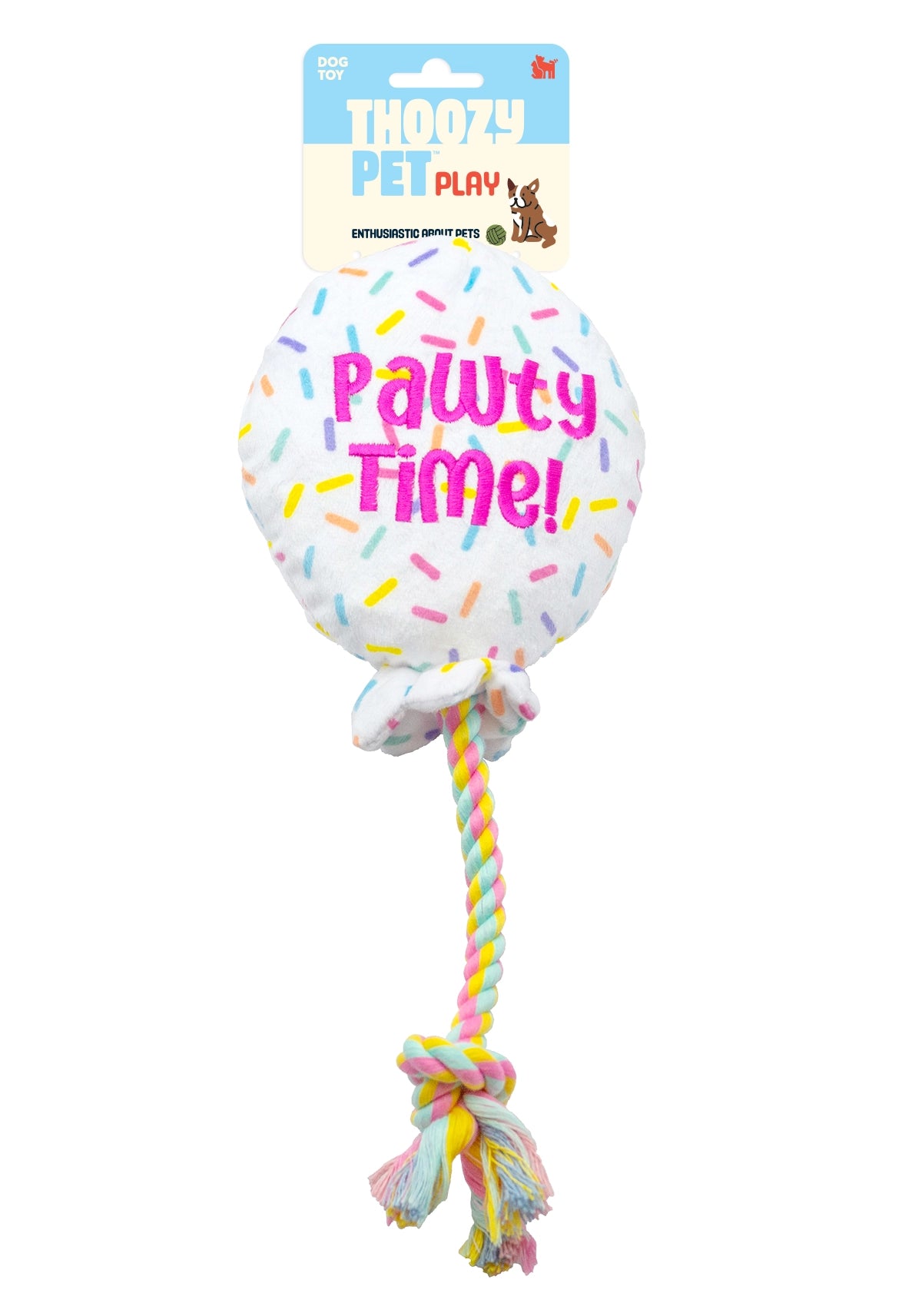 ThoozyPet Birthday Balloon Plush Dog Toy with Rope 7"