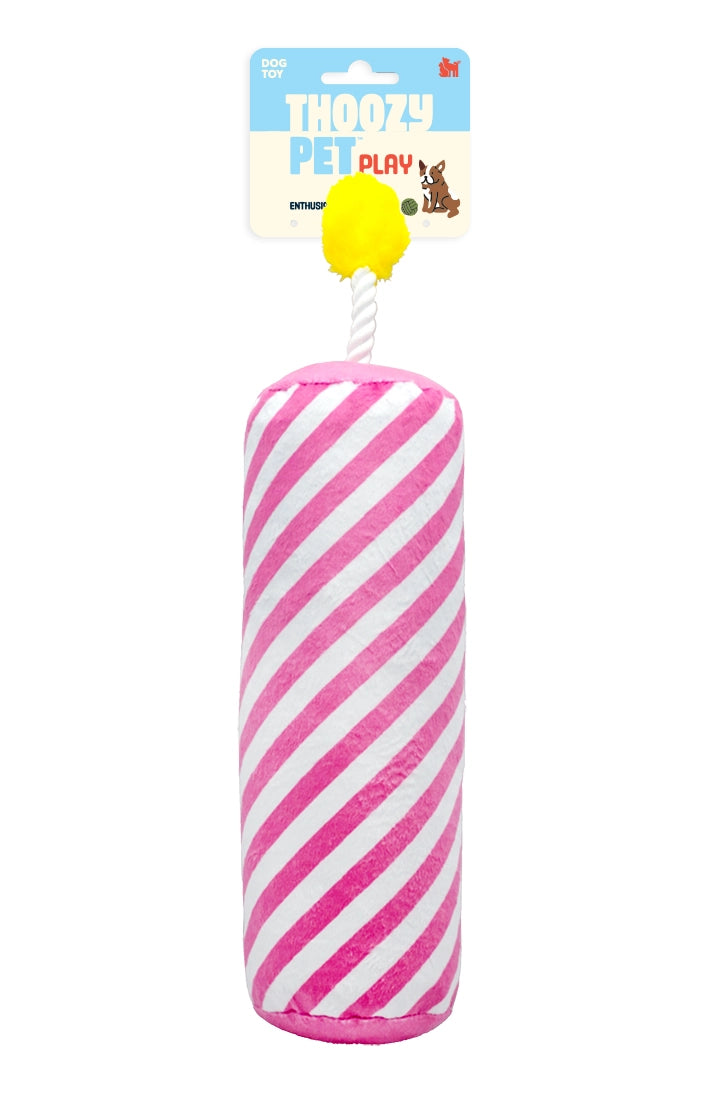 ThoozyPet Birthday Candle Pink Plush Dog Toy with Rope 16"