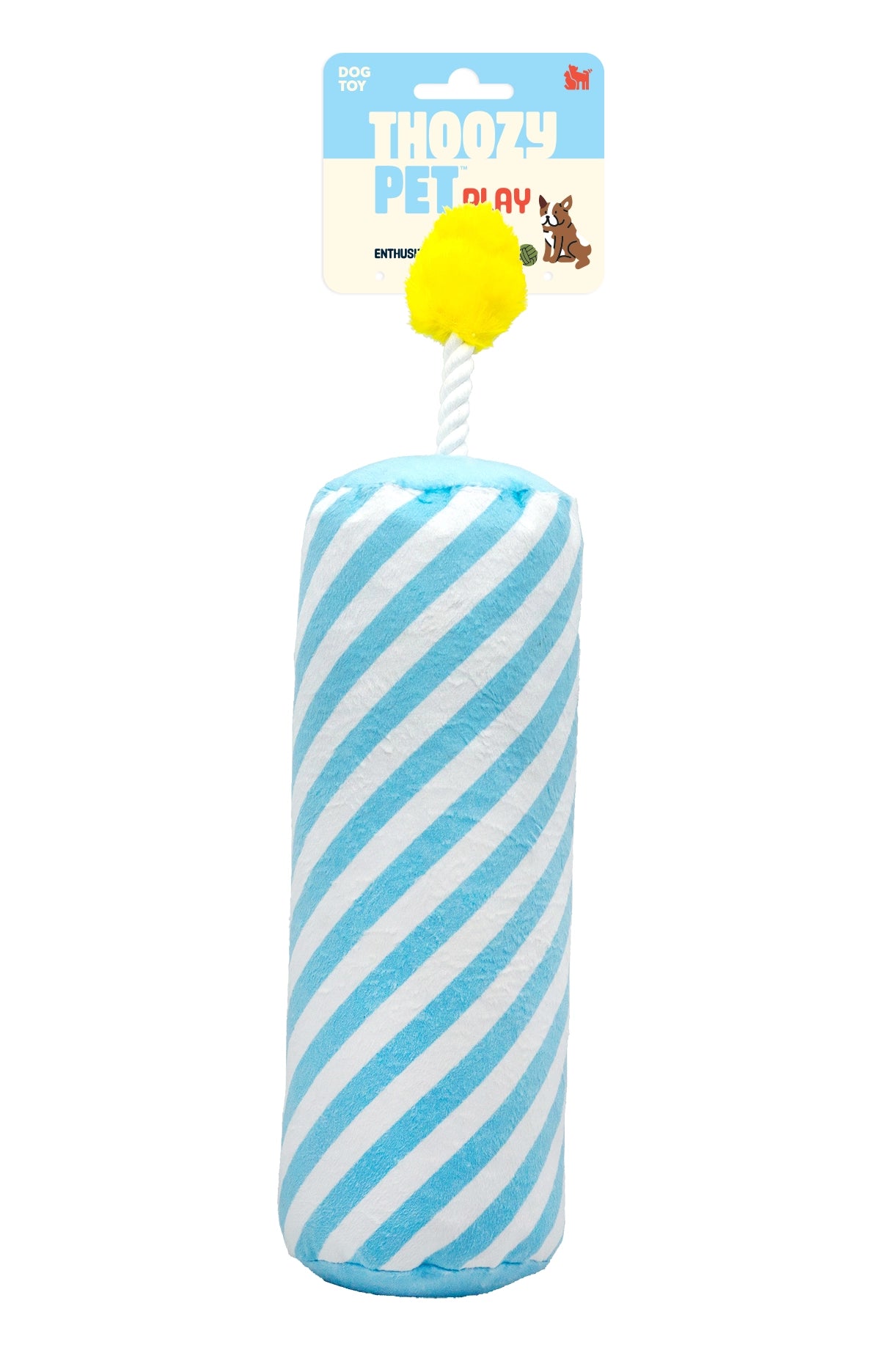ThoozyPet Birthday Candle Blue Plush Dog Toy with Rope 16"