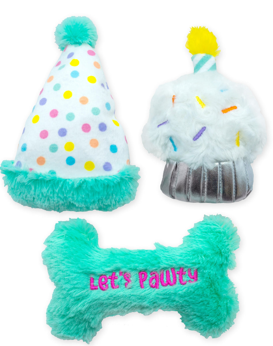 ThoozyPet Birthday 3pk Small Plush Dog Toys 5.5"