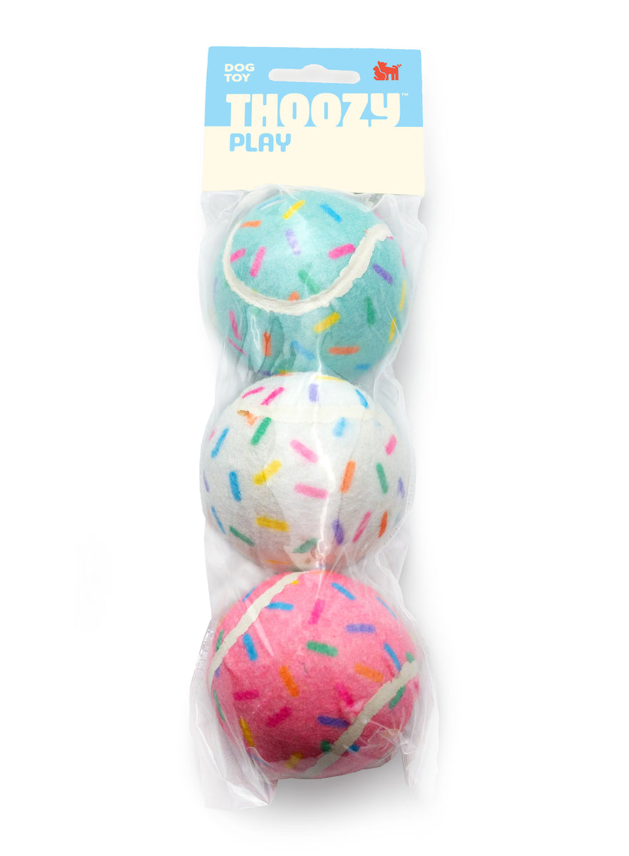 ThoozyPet Birthday 3pk Sprinkle Tennis Balls Fetch Dog Toy 2.5"