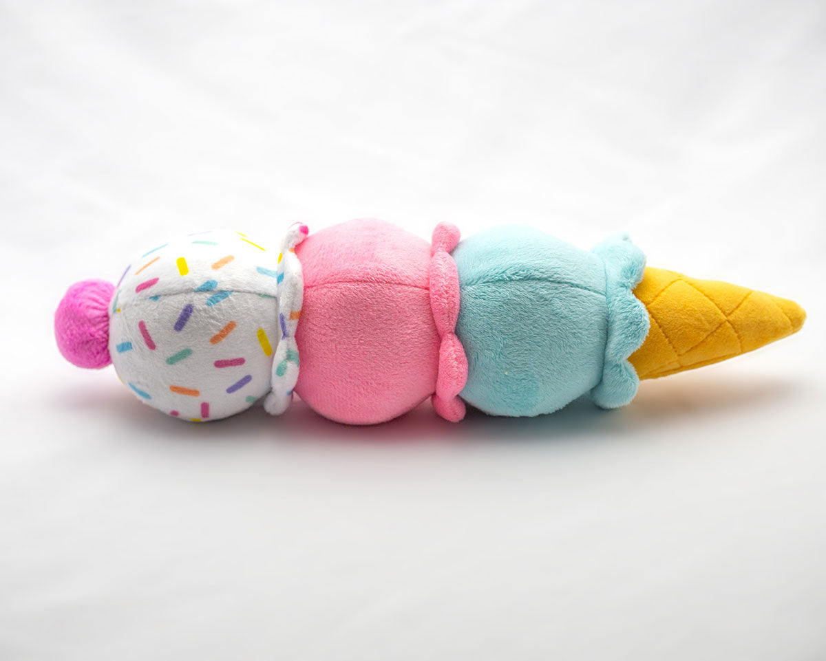ThoozyPet Birthday 3-Scoop Ice Cream Cone Plush Dog Toy 12"