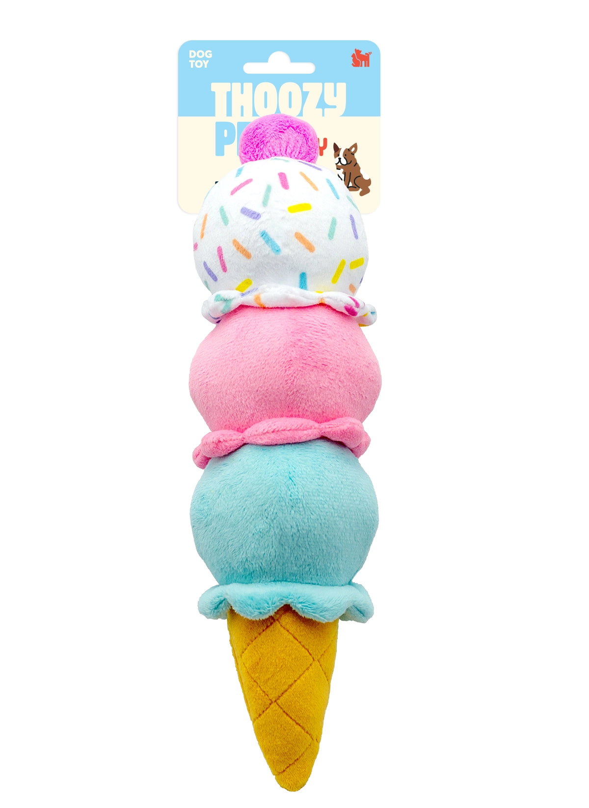 ThoozyPet Birthday 3-Scoop Ice Cream Cone Plush Dog Toy 12"