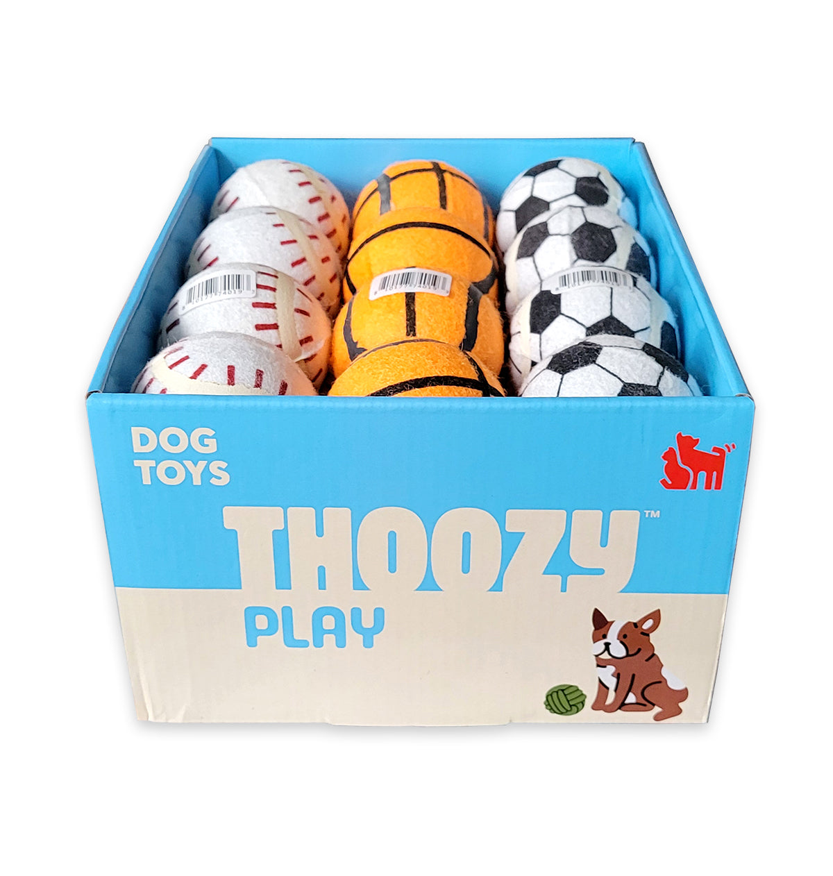 ThoozyPet 24PC PDQ - Tennis Ball Assorted (Baseball / Basketball / Soccer) Fetch Dog Toy 2.5"