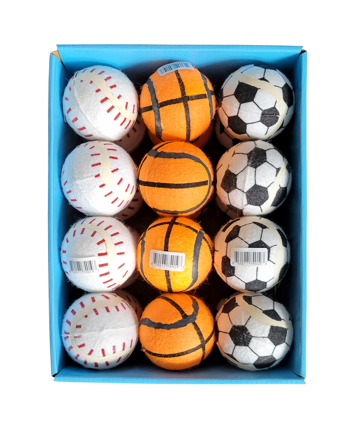 ThoozyPet 24PC PDQ - Tennis Ball Assorted (Baseball / Basketball / Soccer) Fetch Dog Toy 2.5"