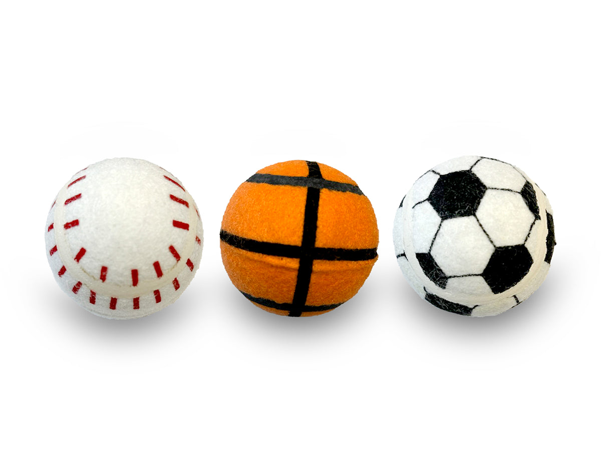 ThoozyPet 24PC PDQ - Tennis Ball Assorted (Baseball / Basketball / Soccer) Fetch Dog Toy 2.5"