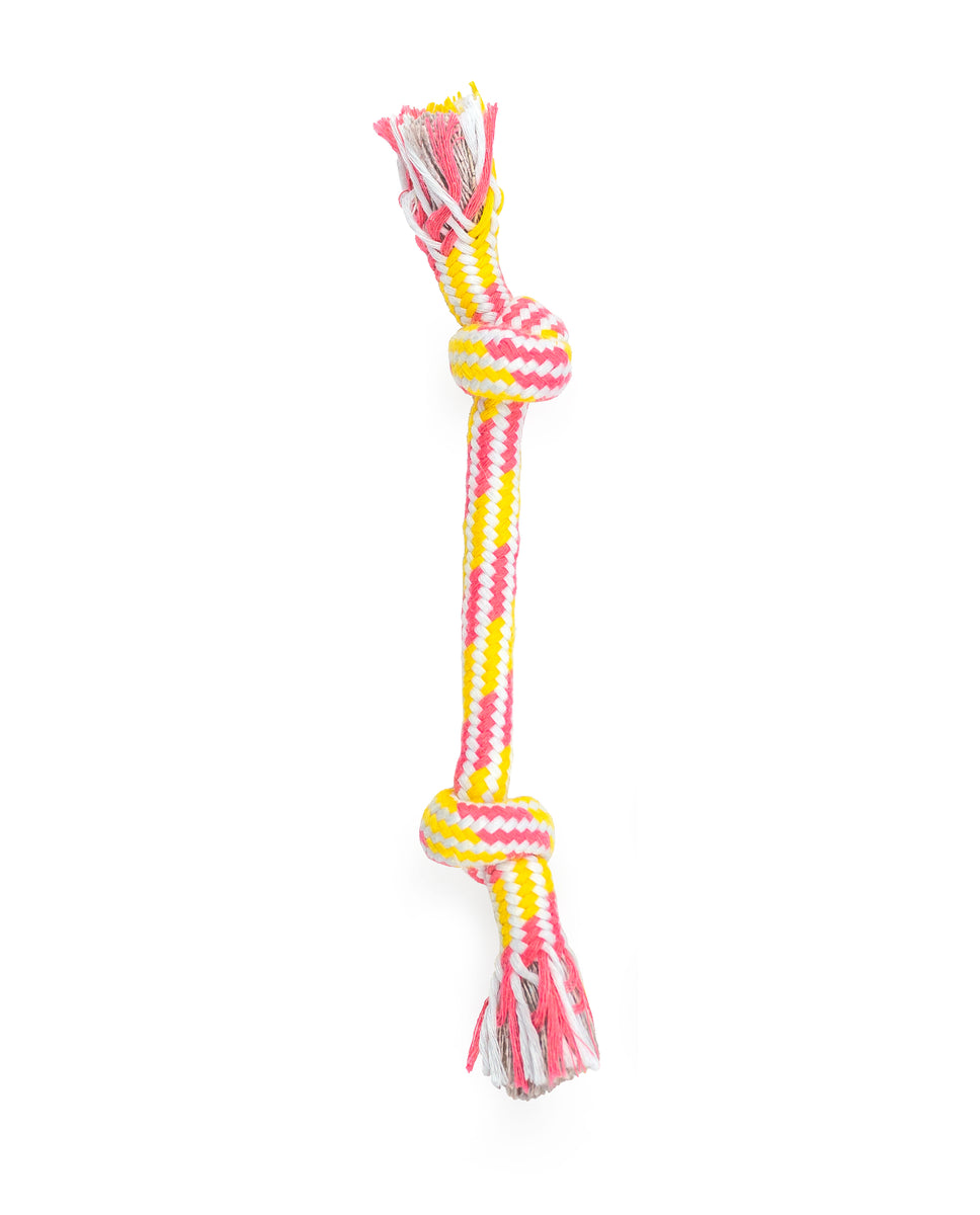 ThoozyPet 2-Knot Rope Dog Toy Yellow / Pink 8.5"