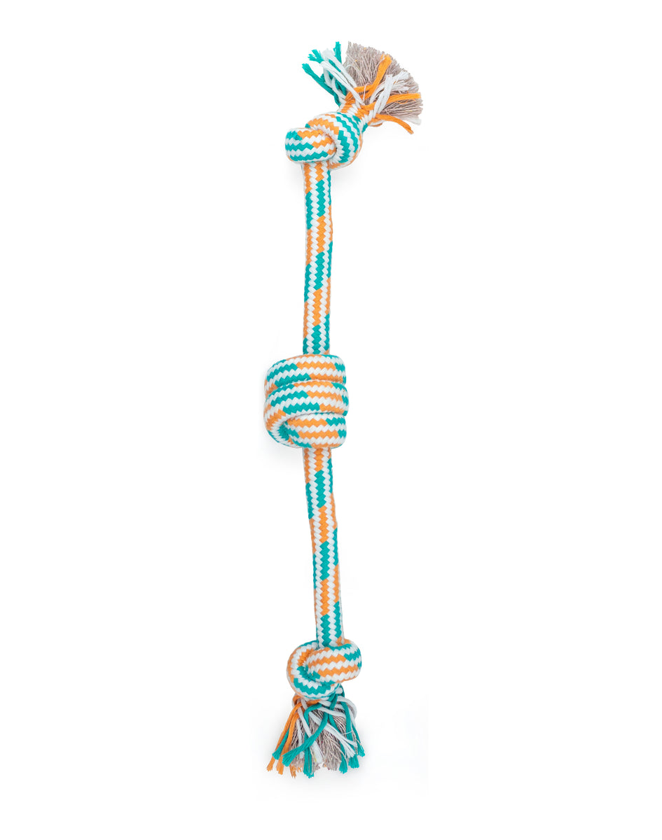 ThoozyPet 3-Knot Rope Dog Toy Orange / Teal 16"