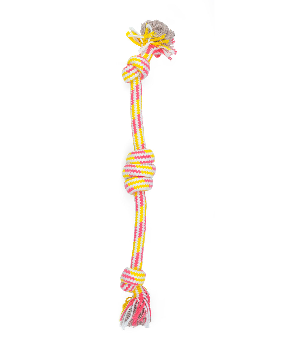 ThoozyPet 3-Knot Rope Dog Toy Yellow / Pink 16"