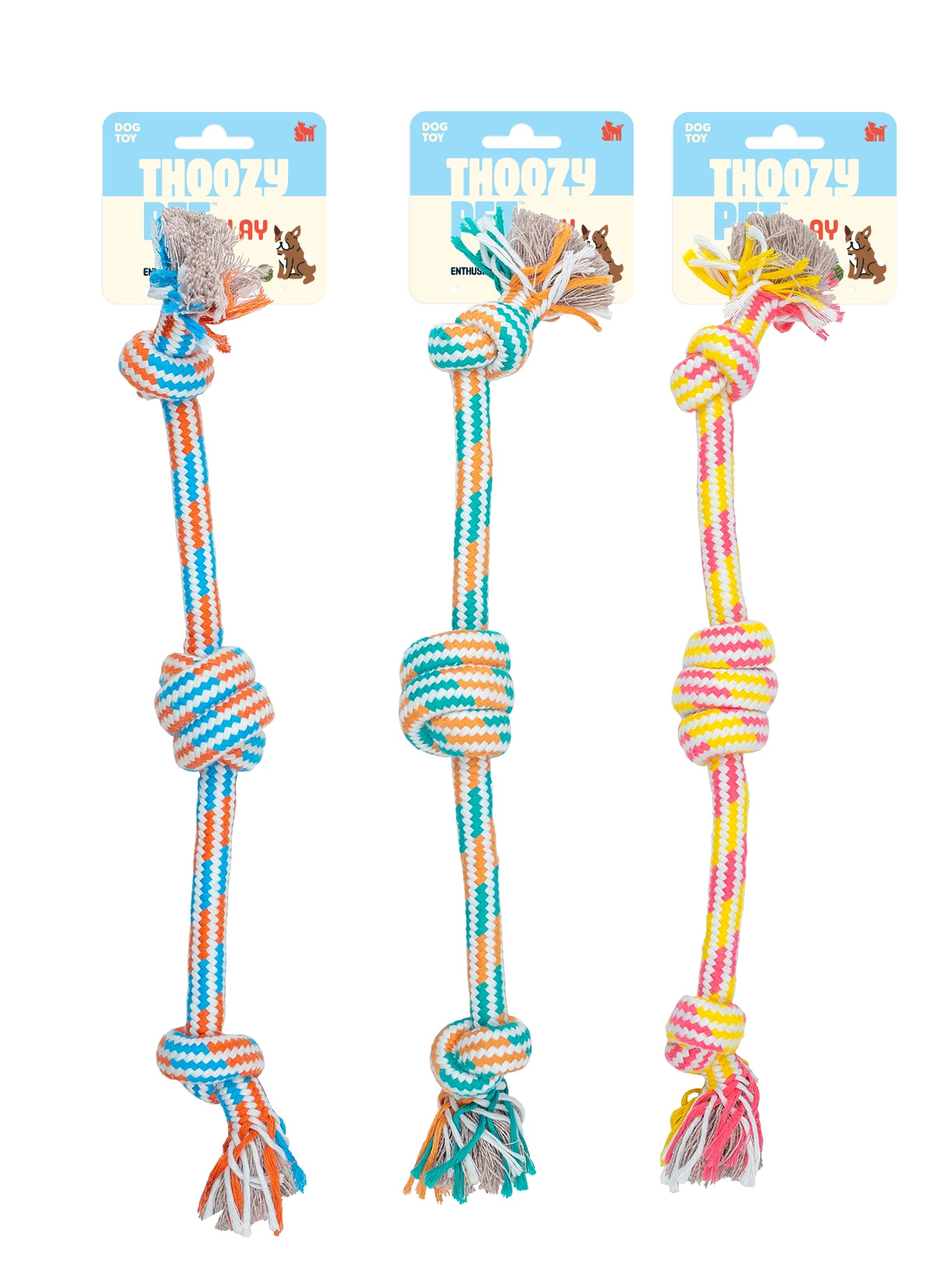 ThoozyPet 3-Knot Rope Dog Toy Yellow / Pink 16"