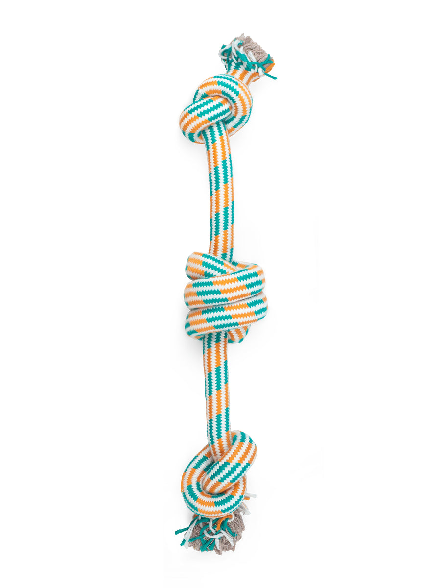 ThoozyPet 3-Knot Rope Dog Toy Orange / Teal 25"