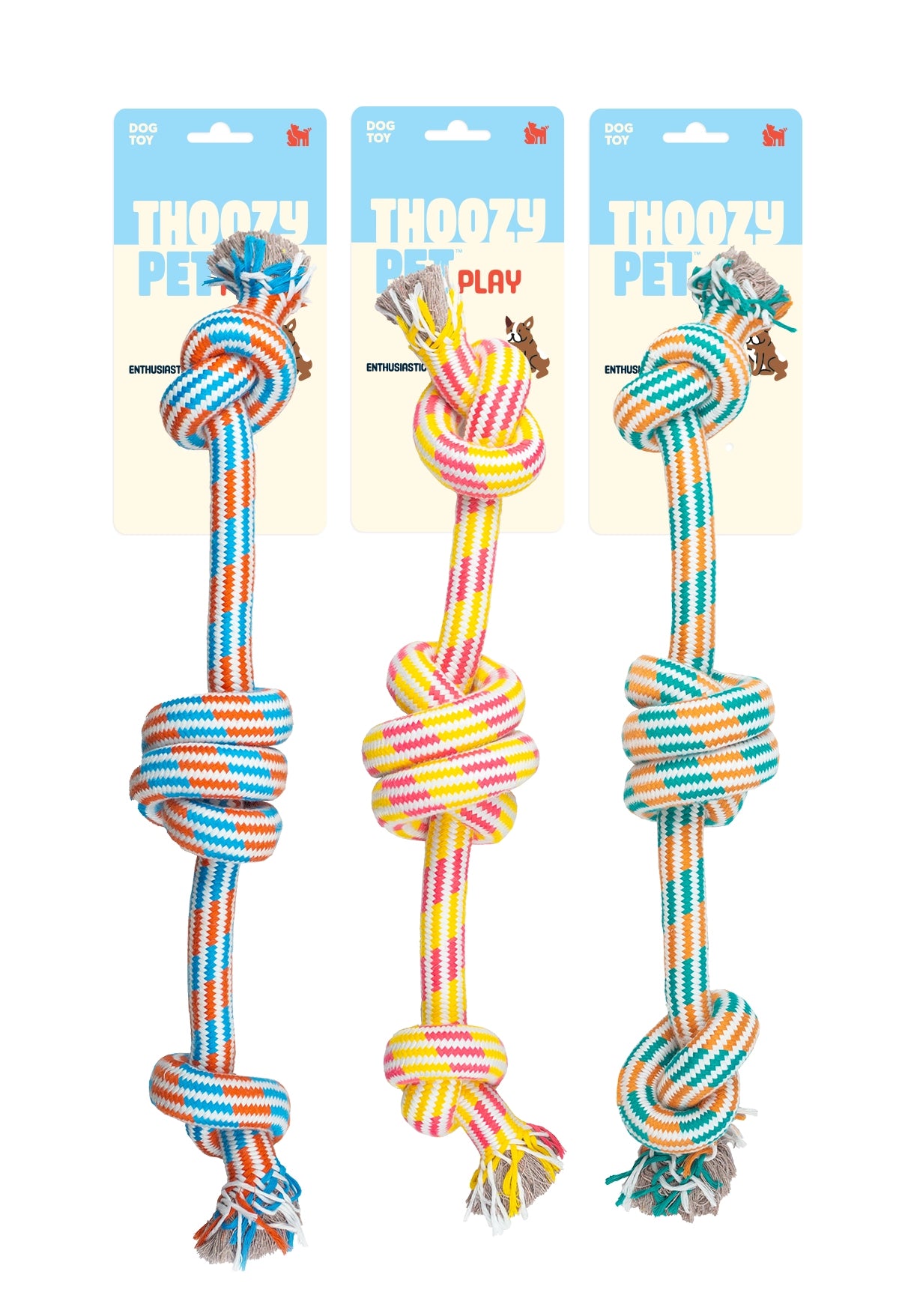 ThoozyPet 3-Knot Rope Dog Toy Orange / Teal 25"